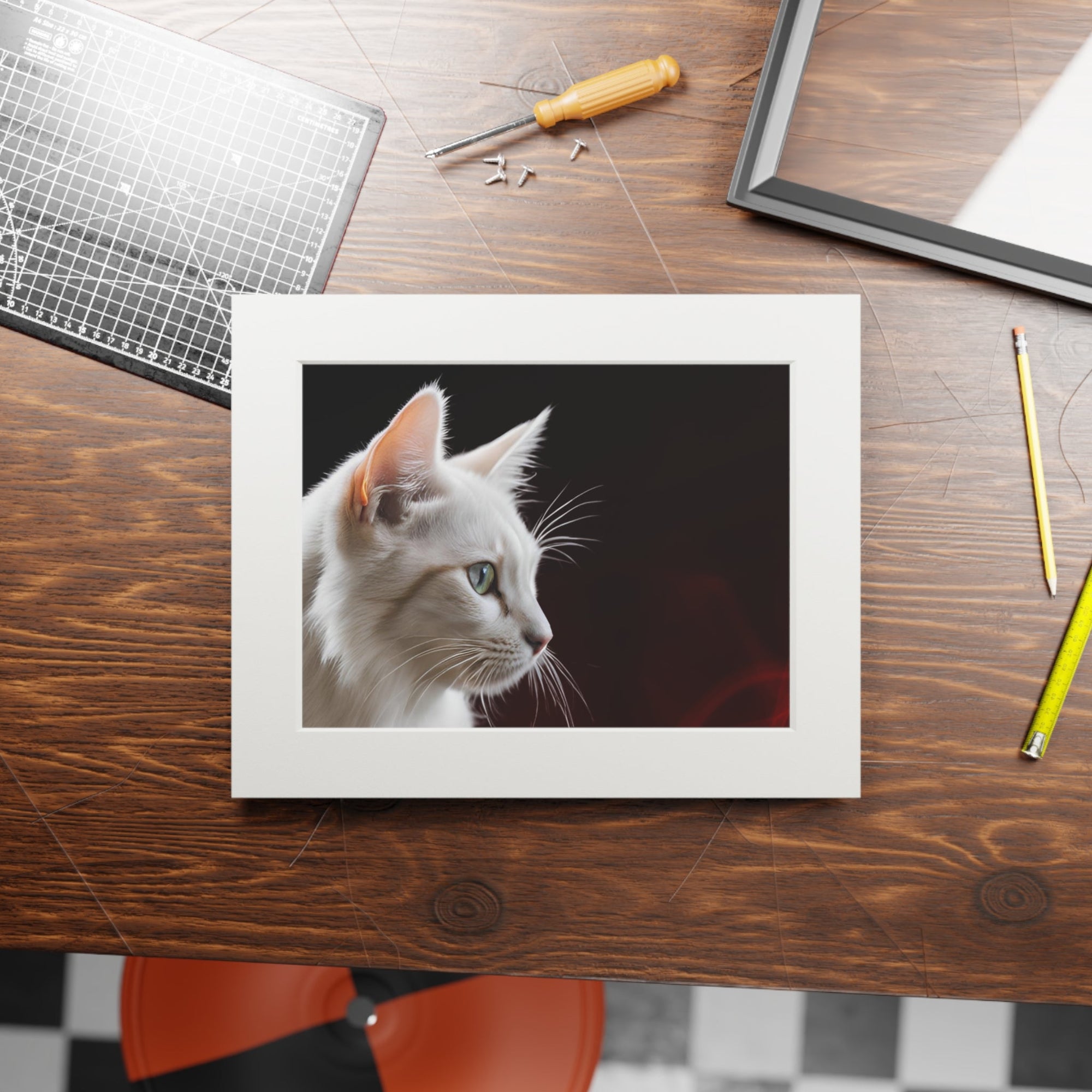 Wonderful White Cat Fine Art Print with Passepartout Frame Printify
