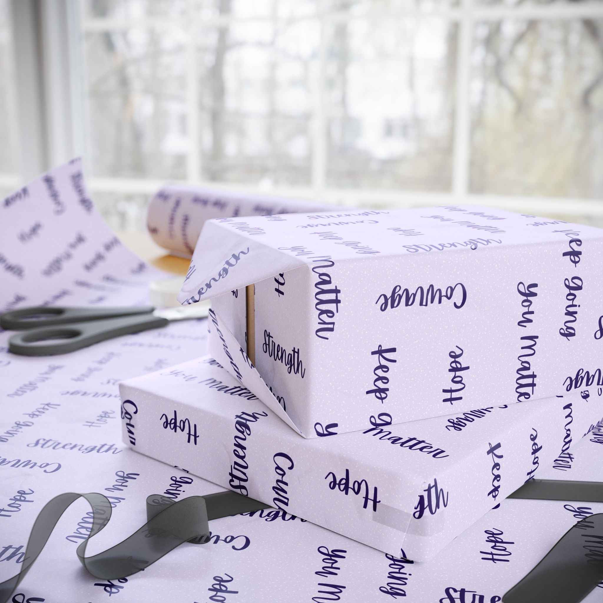 Inspirational Word Wrap – Light Purple Encouragement Gift Wrap