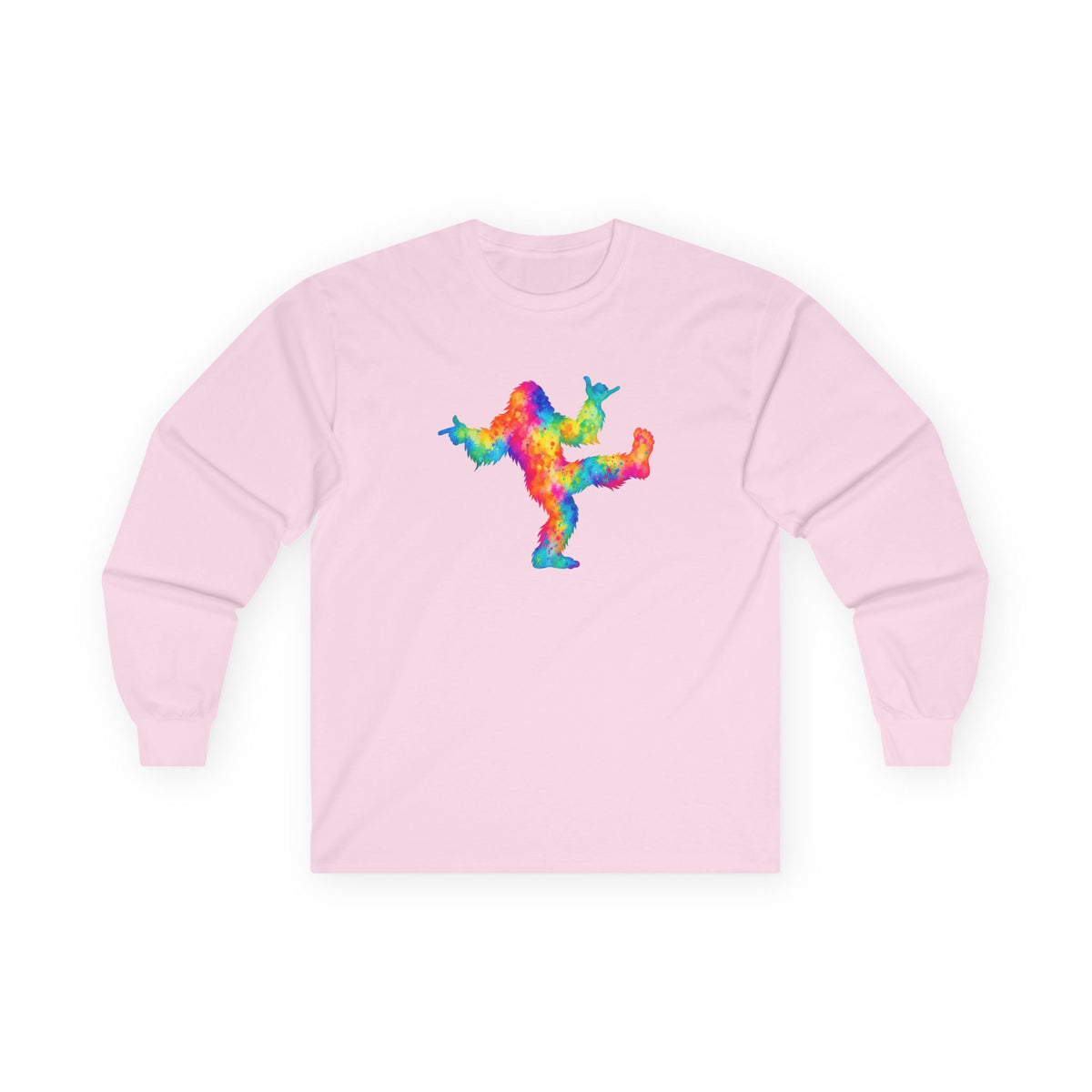 Rainbow Dancing Bigfoot Long Sleeve T-Shirt | Colorful Psychedelic Sasquatch Tee