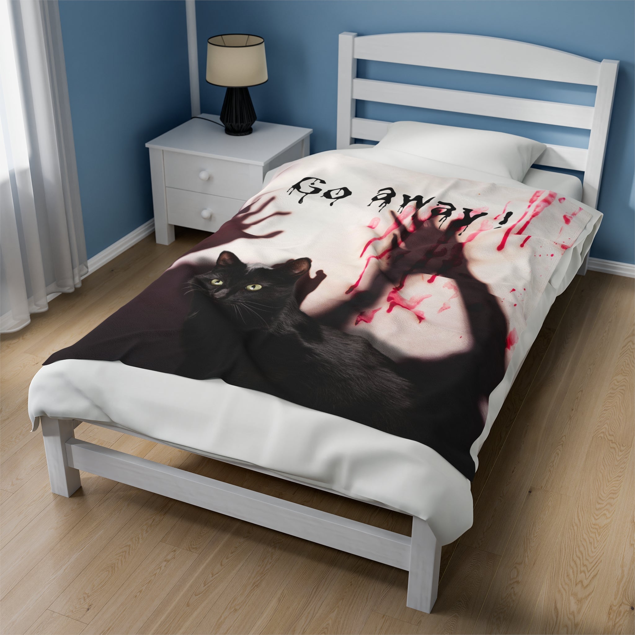 Photo depicting the ​Go Away Velveteen Plush Blanket from EpiAl's Shop.