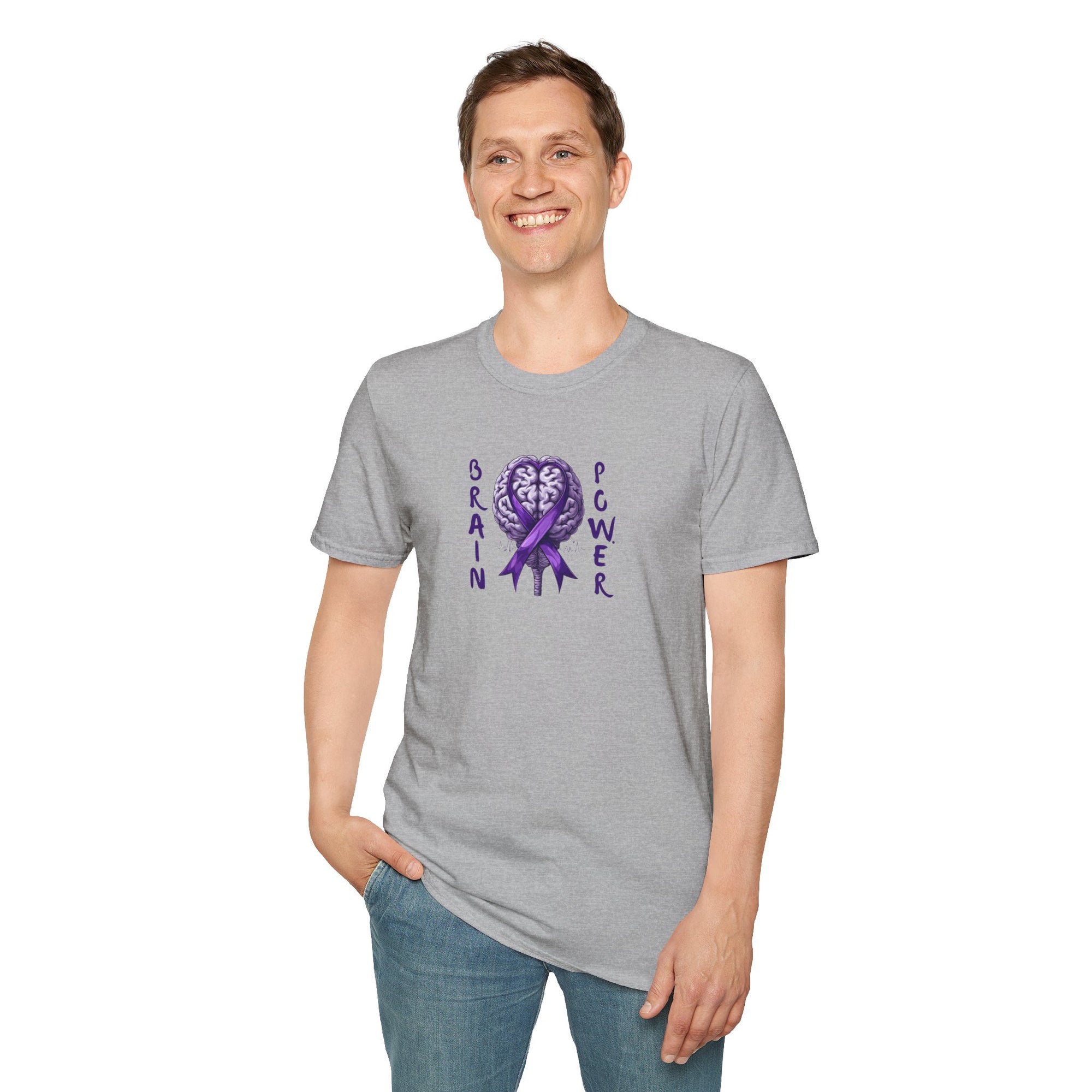 Brain Power Unisex Softstyle T-Shirt, Purple Ribbon Tee