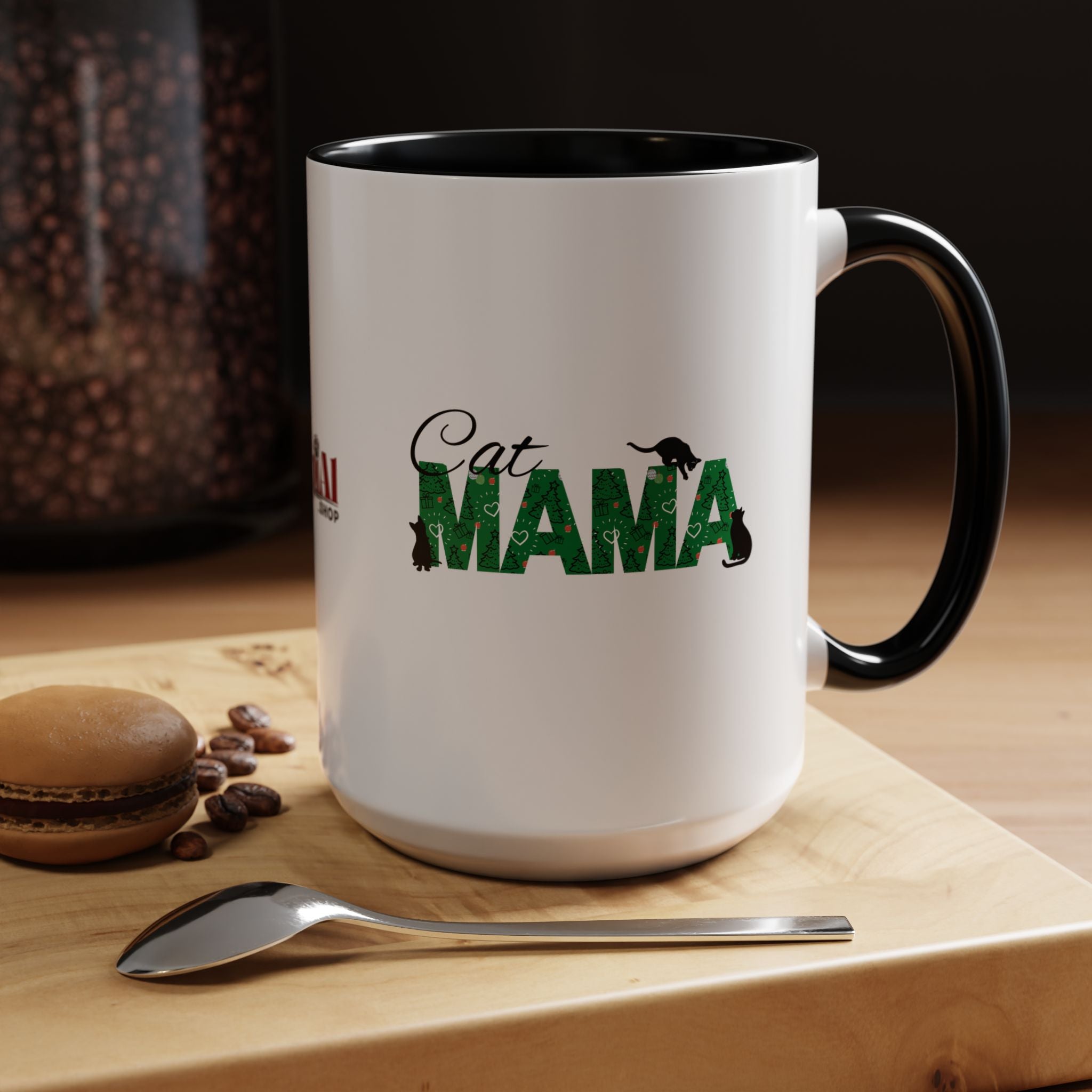 Photo depicting the ​Christmas Cat Mama Accent Coffee Mug (11, 15oz) from EpiAl's Shop.
