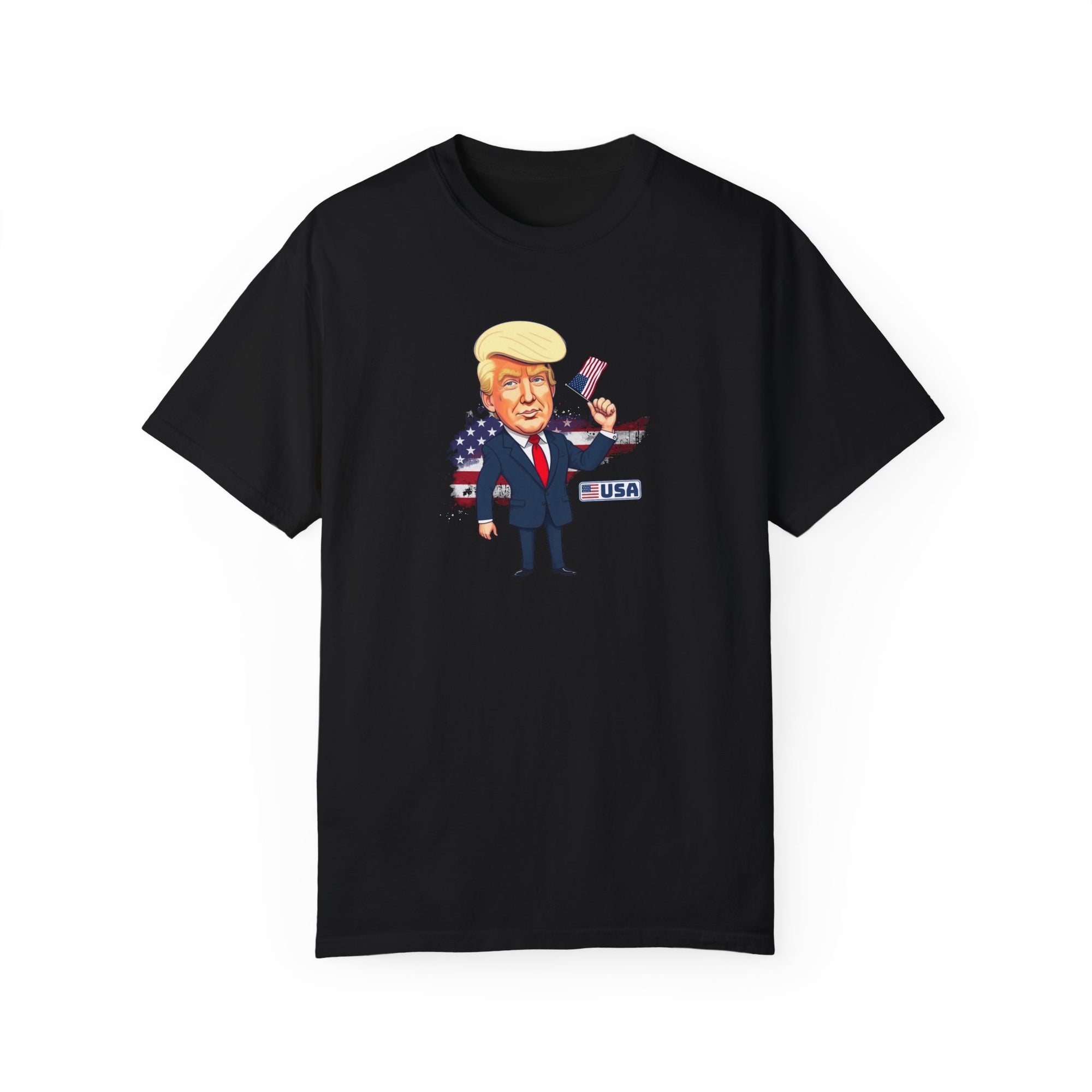 Patriotic Cartoon T-Shirt - Unisex Garment-Dyed Tee with Trump Design