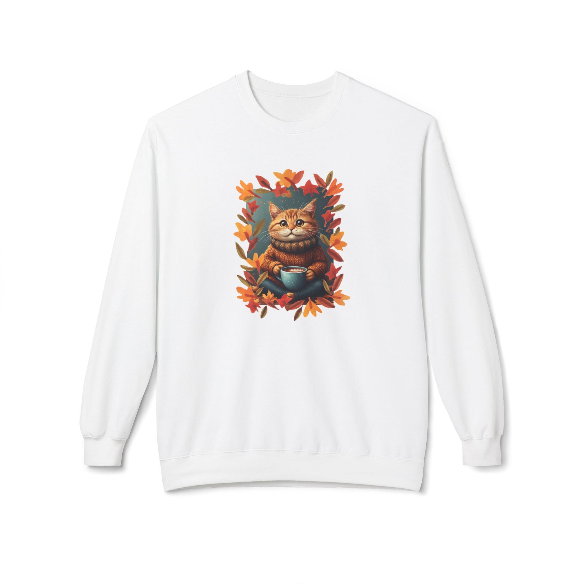 Whimsical Fall Fleece Kitty Sweatshirt, Cozy Autumn Apparel