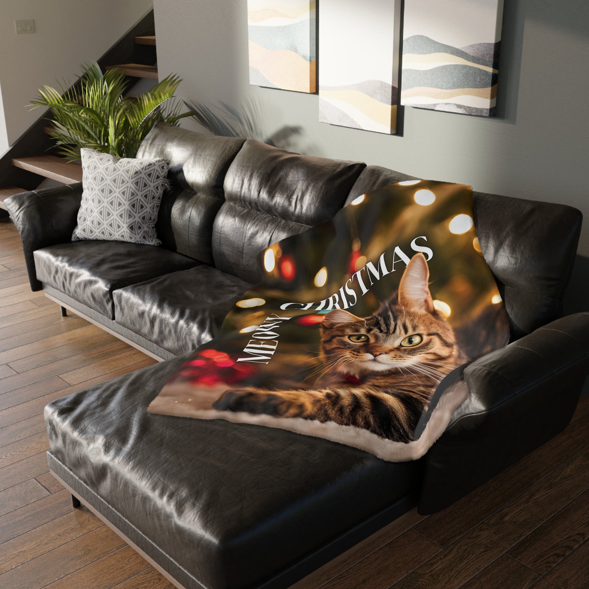 Photo depicting the ​Meowy Christmas Velveteen Microfiber Blanket (Two-sided print) from EpiAl's Shop.