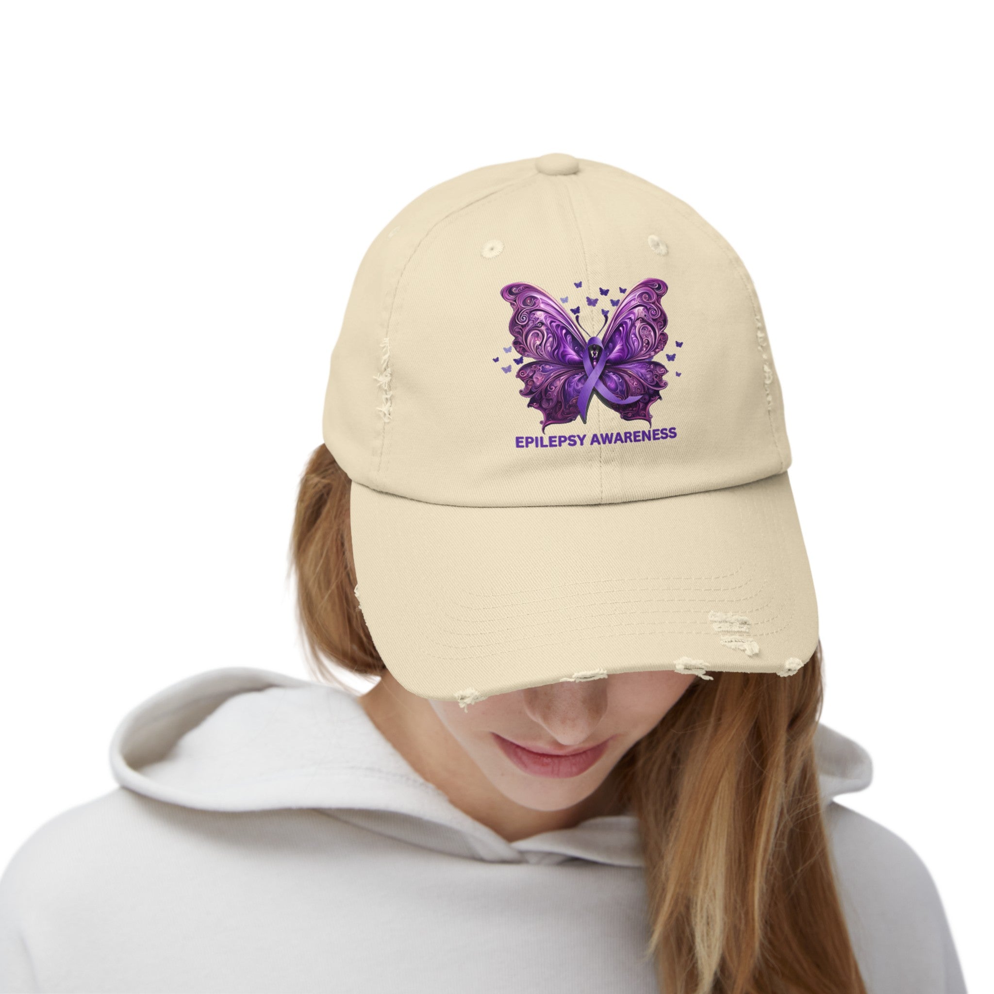 Epilepsy Butterfly Unisex Distressed Cap - Hats - Epileptic Al’s Shop