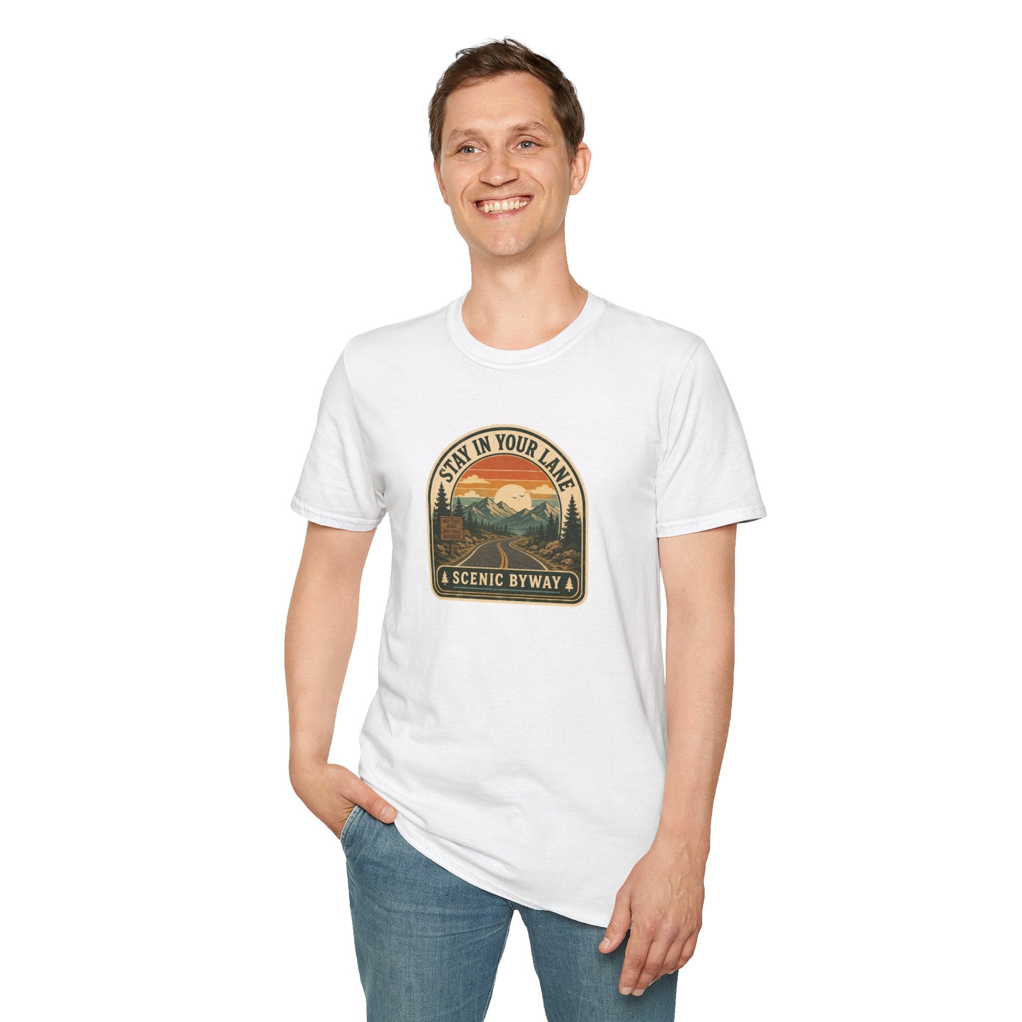 Stay in Your Lane Scenic Byway Unisex T-Shirt | Retro Road Trip Graphic Tee