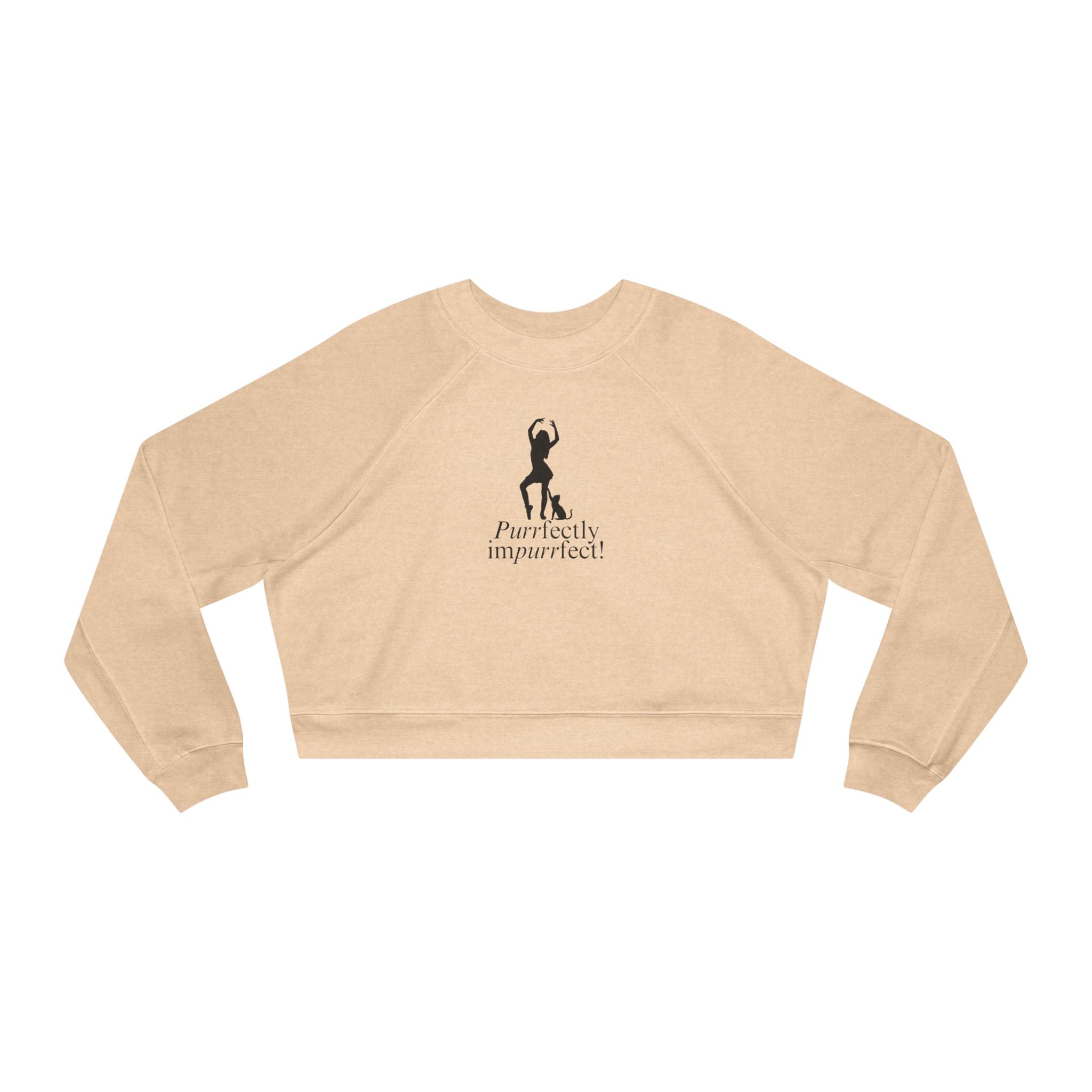Photo depicting the ​Purrfectly Impurrfect Women's Cropped Fleece Pullover from EpiAl's Shop.