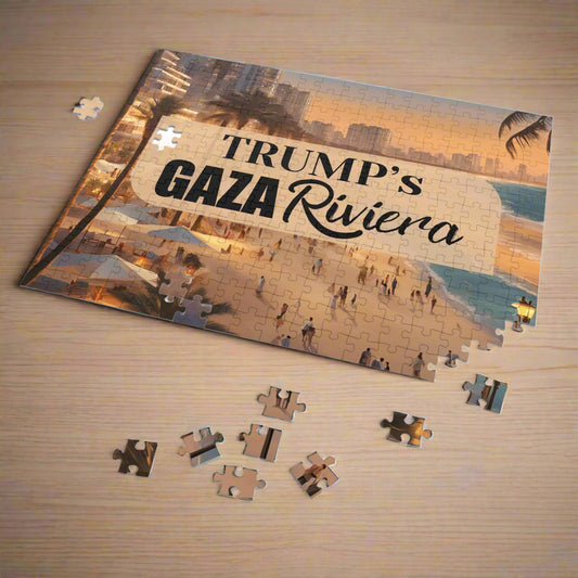 Trump's Gaza Riviera Jigsaw Puzzle with Tin Printify