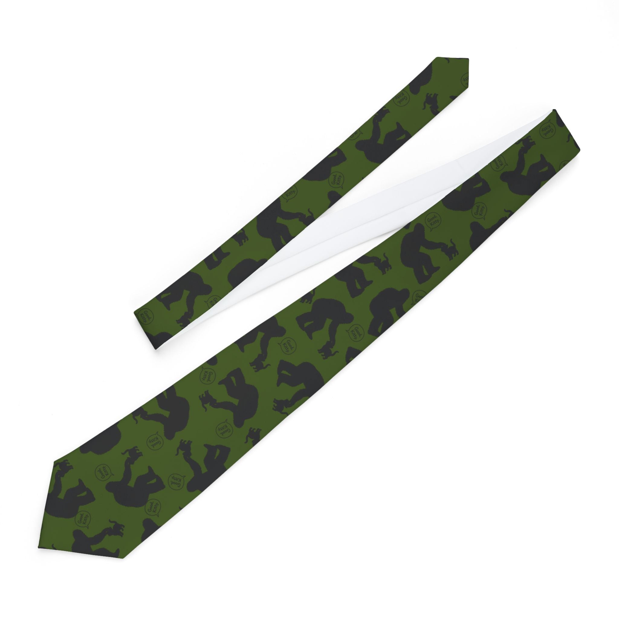 Bigfoot & Kitty Pattern Necktie | Cryptid Style With a Soft Spot for Cats