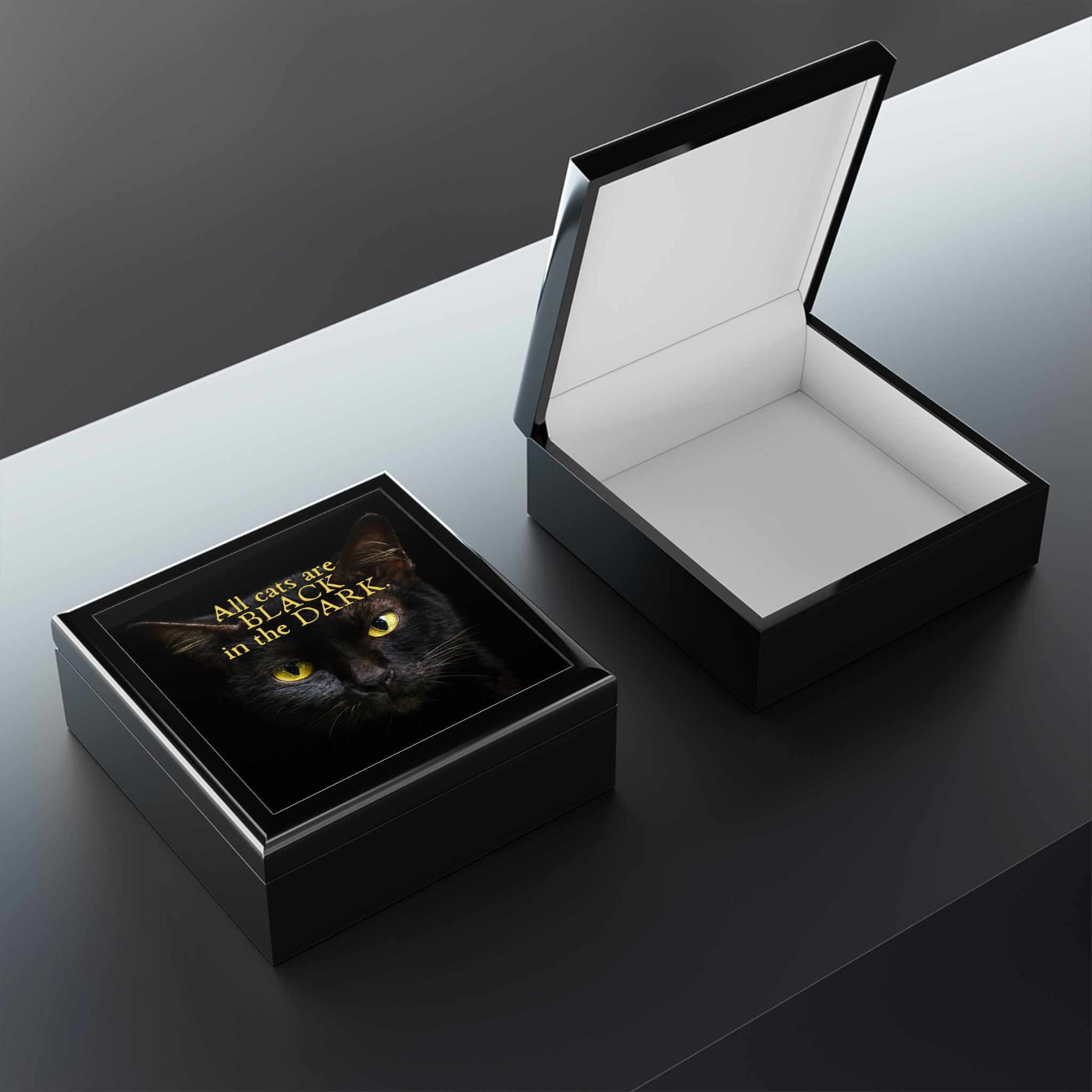Photo depicting the ​All Cats are Black at Night Jewelry Box from EpiAl's Shop.