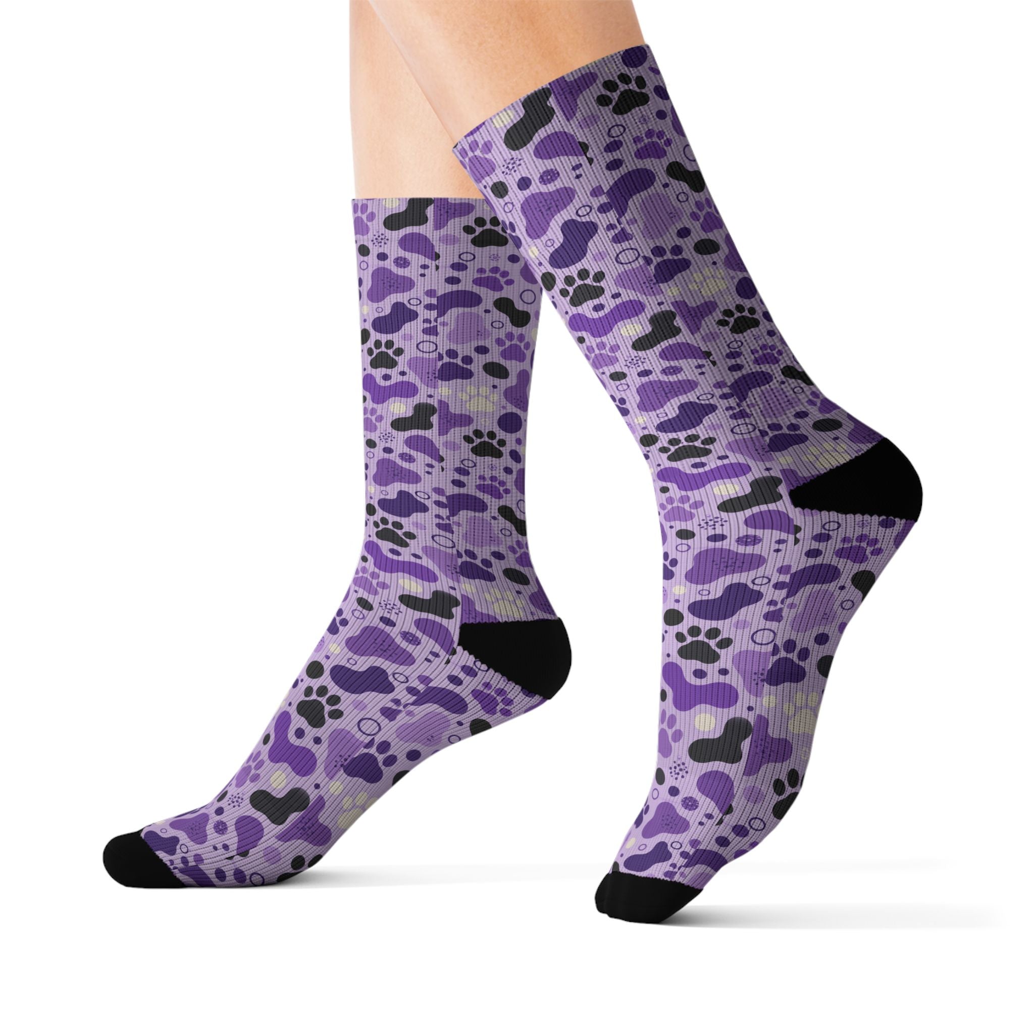 Purple Paws Cat Lover Crew Socks for Cat Ladies