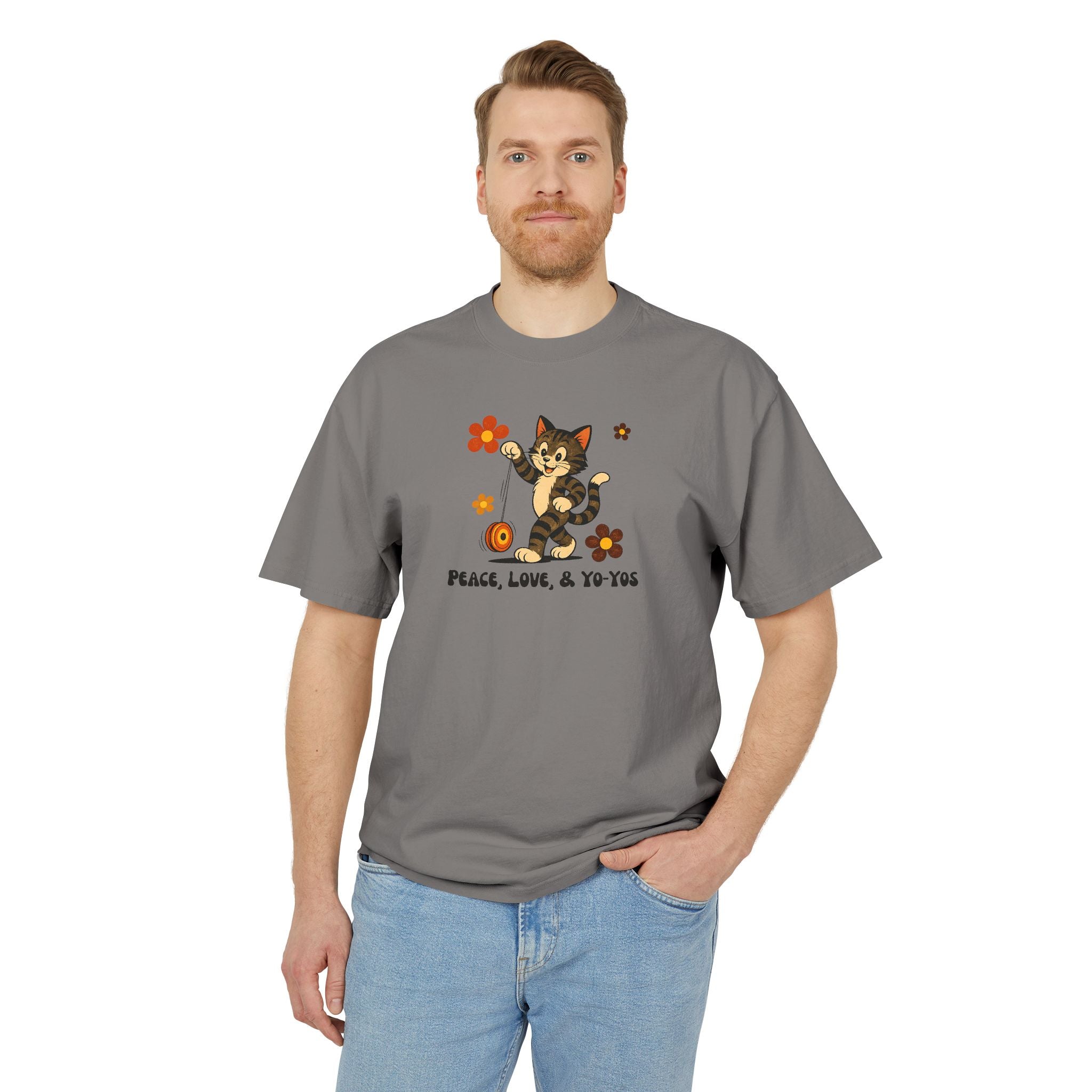 Peace, Love, & Yo-Yos Oversized Vintage Cat T-Shirt