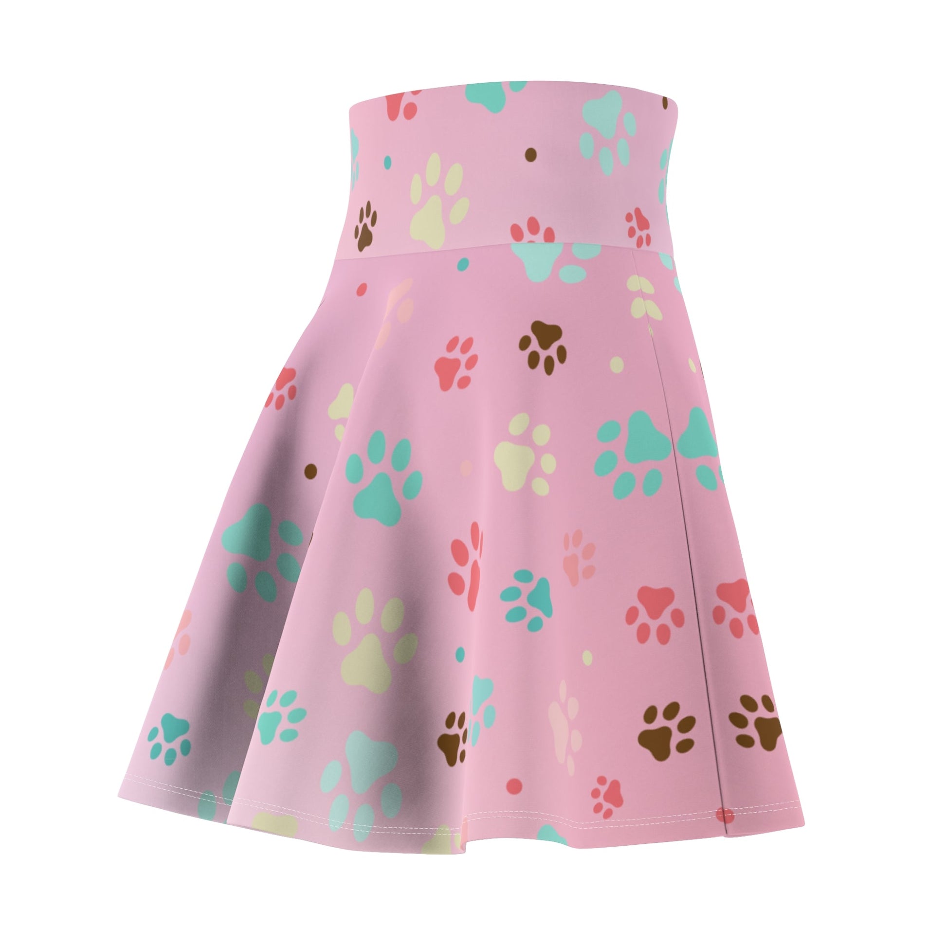 Pink Pet Paw Print Skater Skirt - Cute & Fun for Animal Lovers Printify