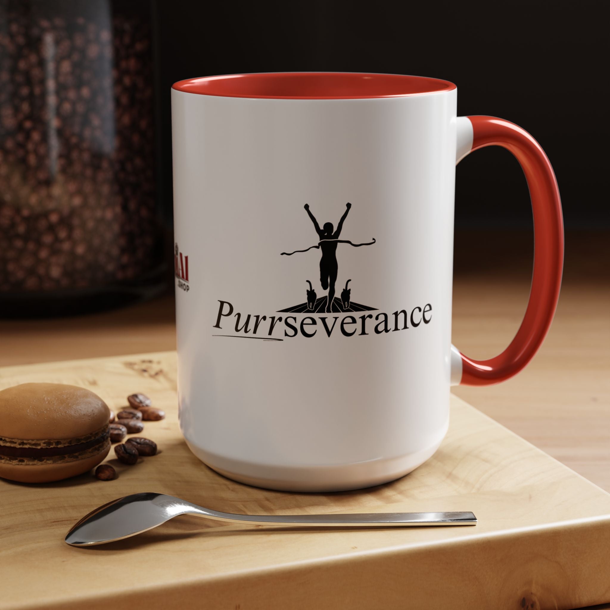 Photo depicting the ​Purrseverance Accent Coffee Mug (11, 15oz) from EpiAl's Shop.