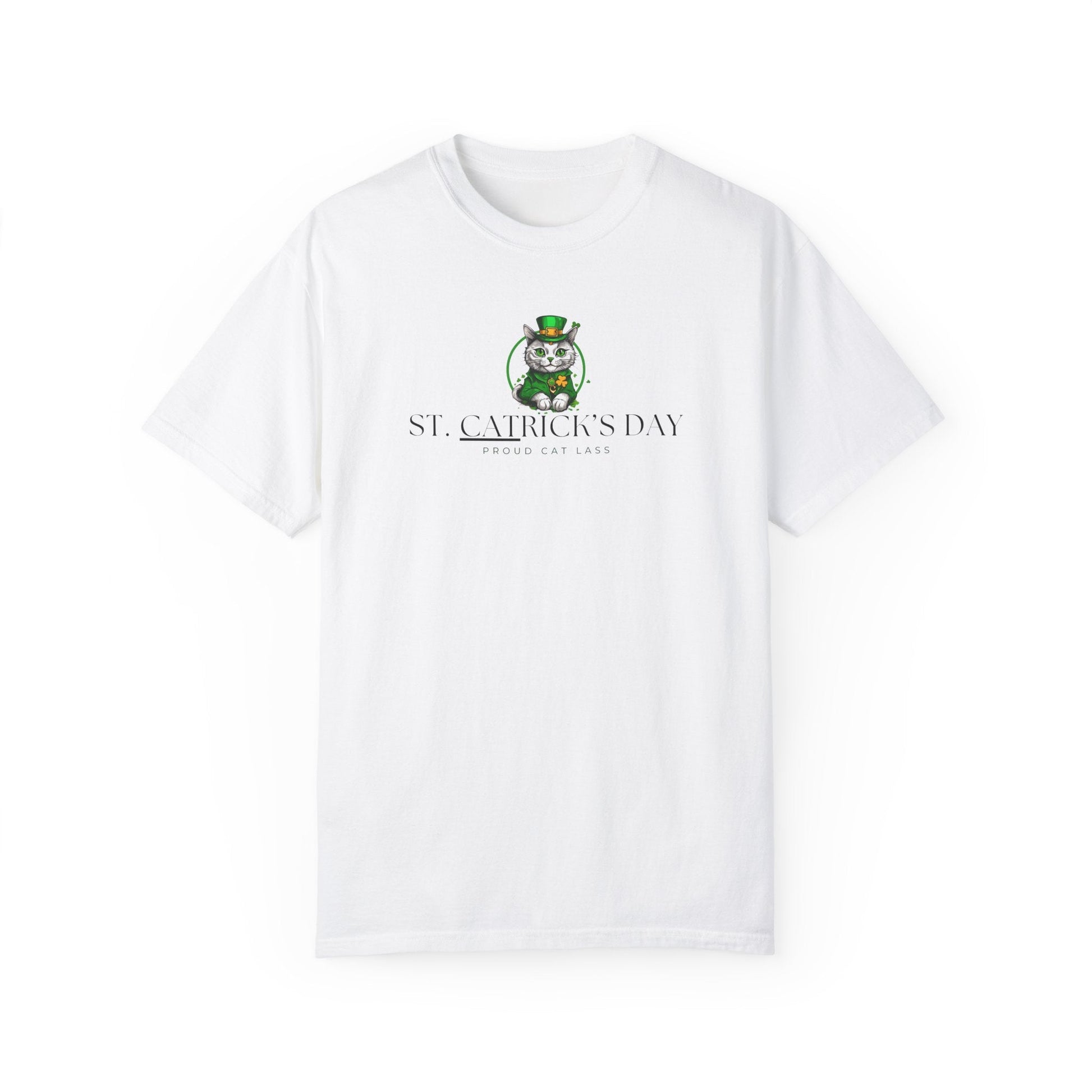 St. Patrick's Day Cat T-Shirt - Unisex Garment-Dyed Tee for Cat Lovers Printify