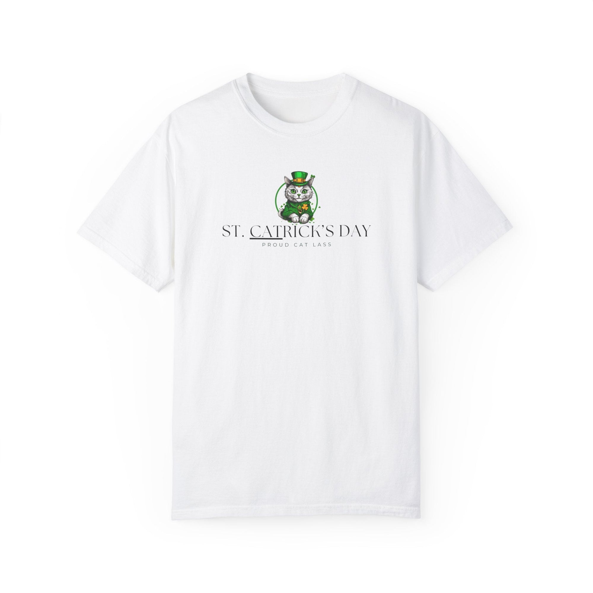 St. Patrick's Day Cat T-Shirt - Unisex Garment-Dyed Tee for Cat Lovers Printify