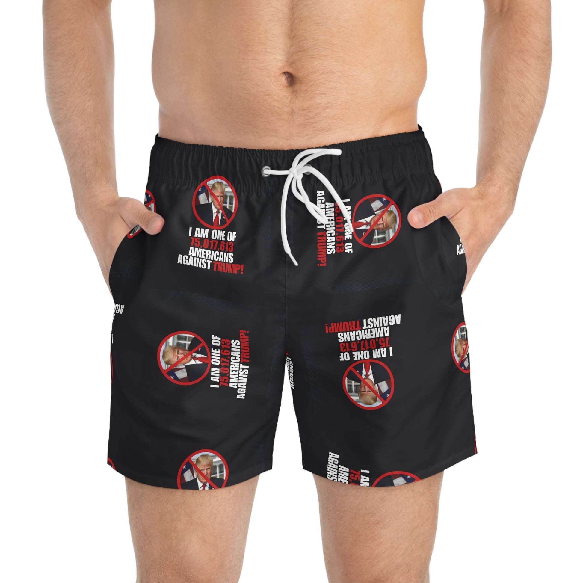 Political Swim Trunks - "Americans Against Trump" Statement Shorts Printify
