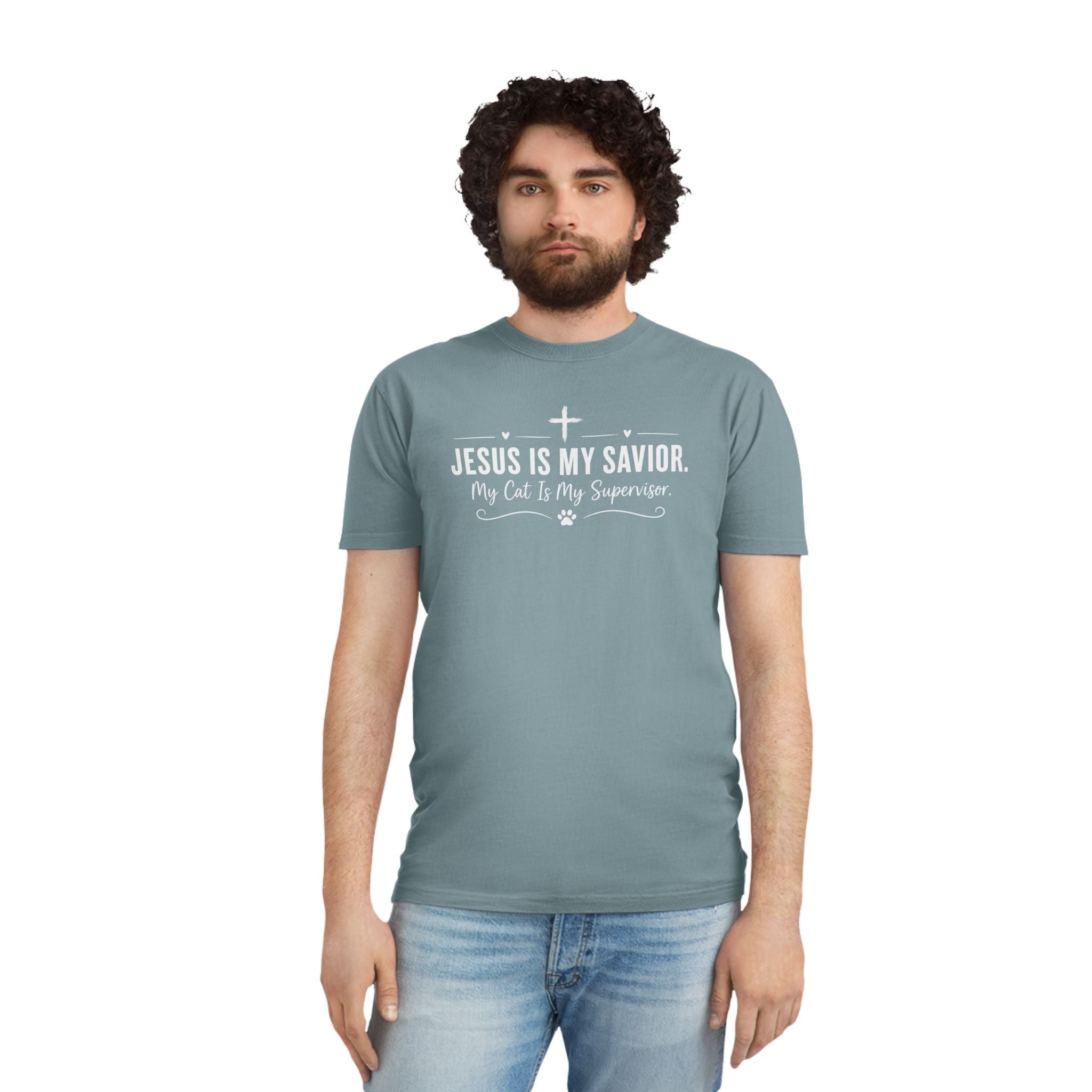 Jesus Is My Savior. My Cat Is My Supervisor. Vintage- Style T-Shirt