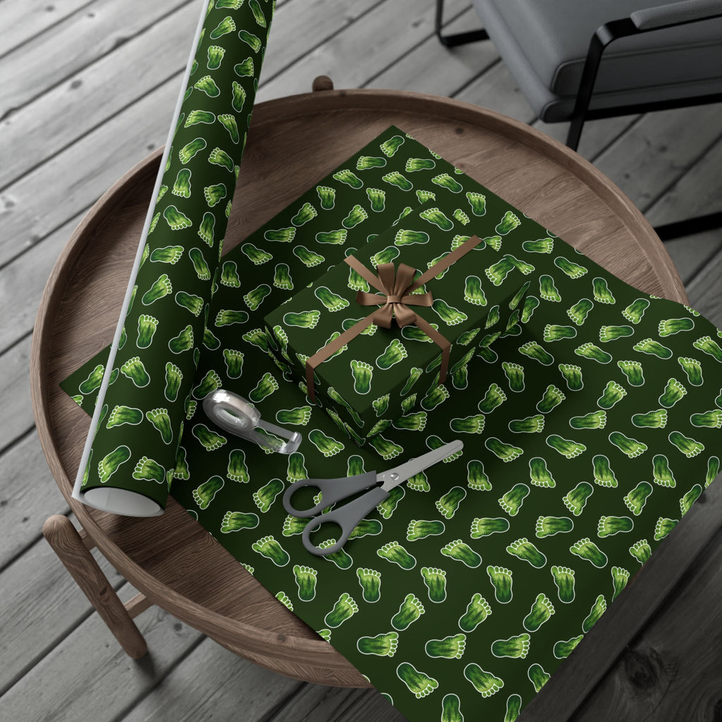 Bigfoot Footprint Wrapping Paper | Sasquatch Forest Gift Wrap | Cryptid All-Occasion Paper