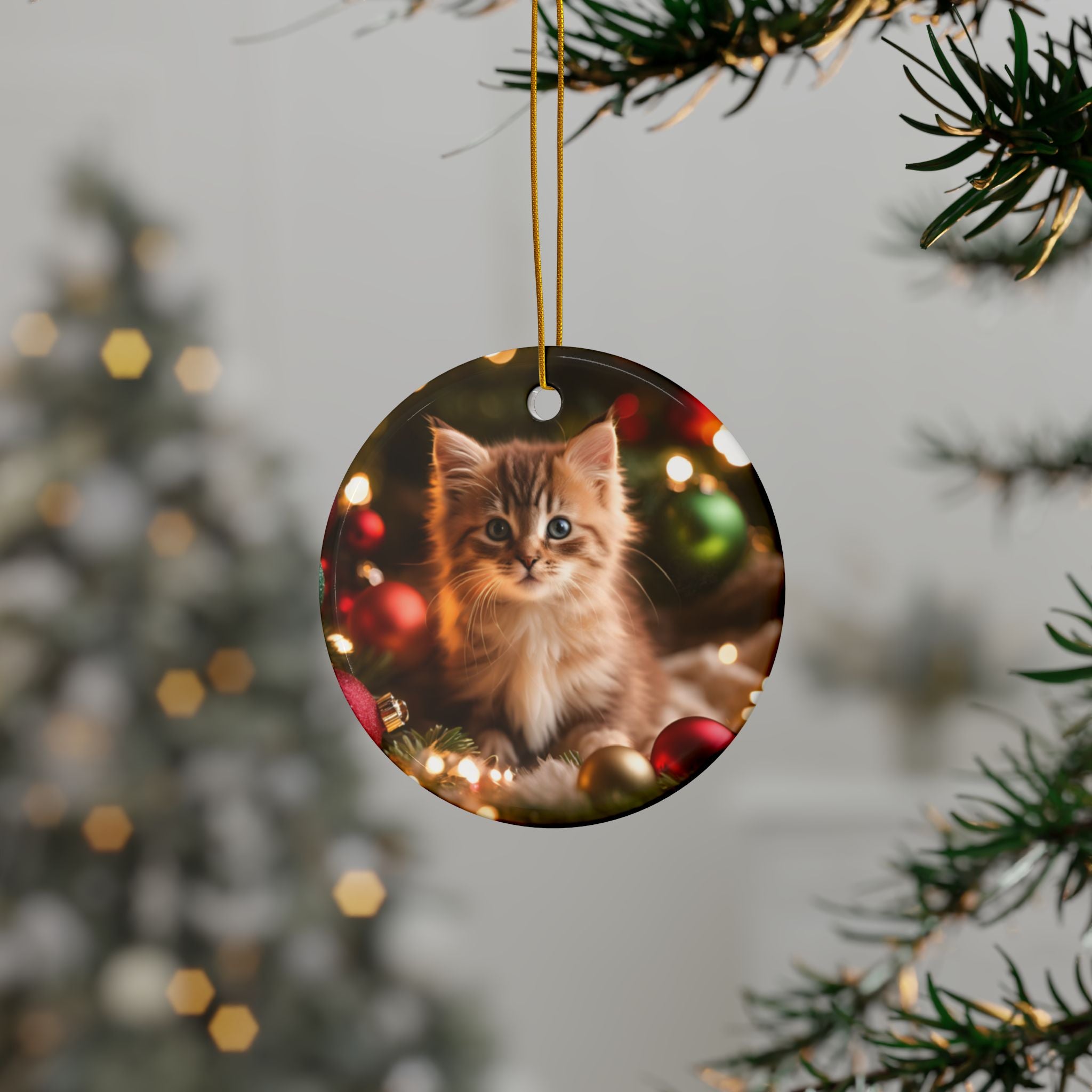 Photo depicting the ​Cute Kitten Christmas Ceramic Ornaments, 2-Side Print, (1pc, 3pcs, 5pcs, 10pcs) from EpiAl's Shop.