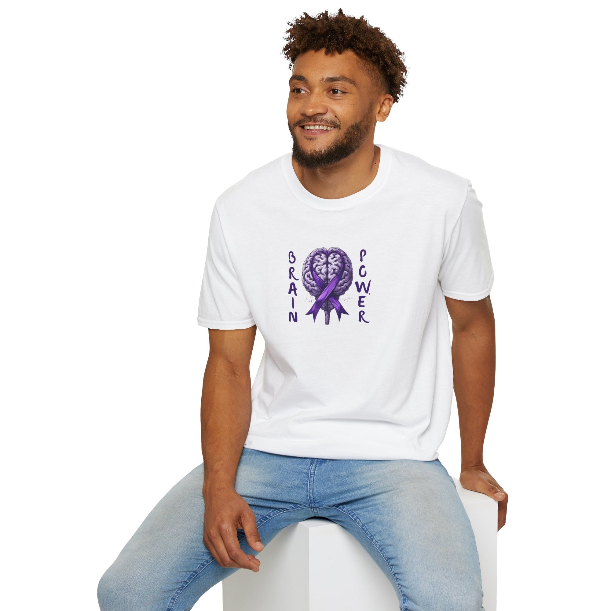 Brain Power Unisex Softstyle T-Shirt, Purple Ribbon Tee