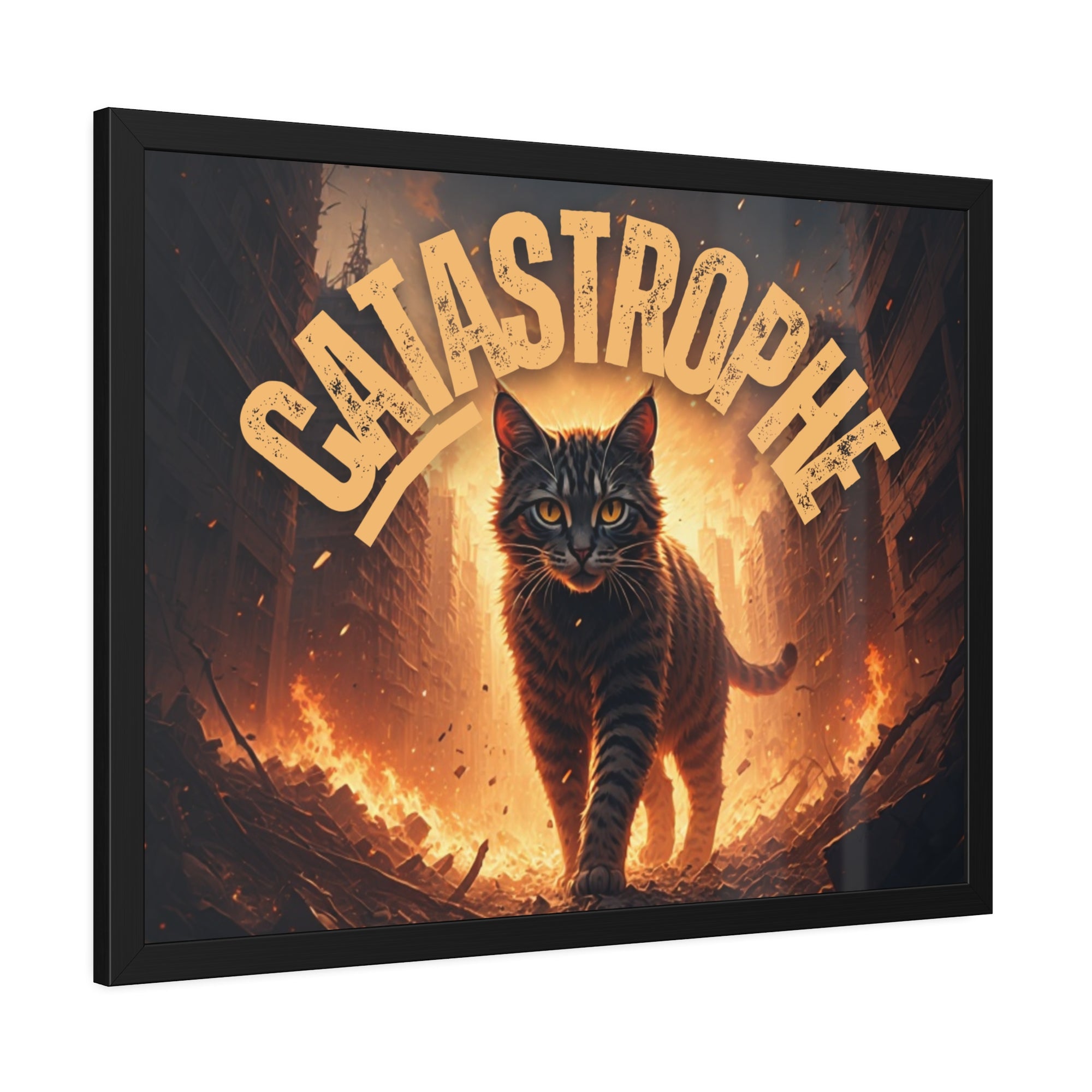 Framed Catastrophe Cat Poster Art, Quirky Cat Artwork