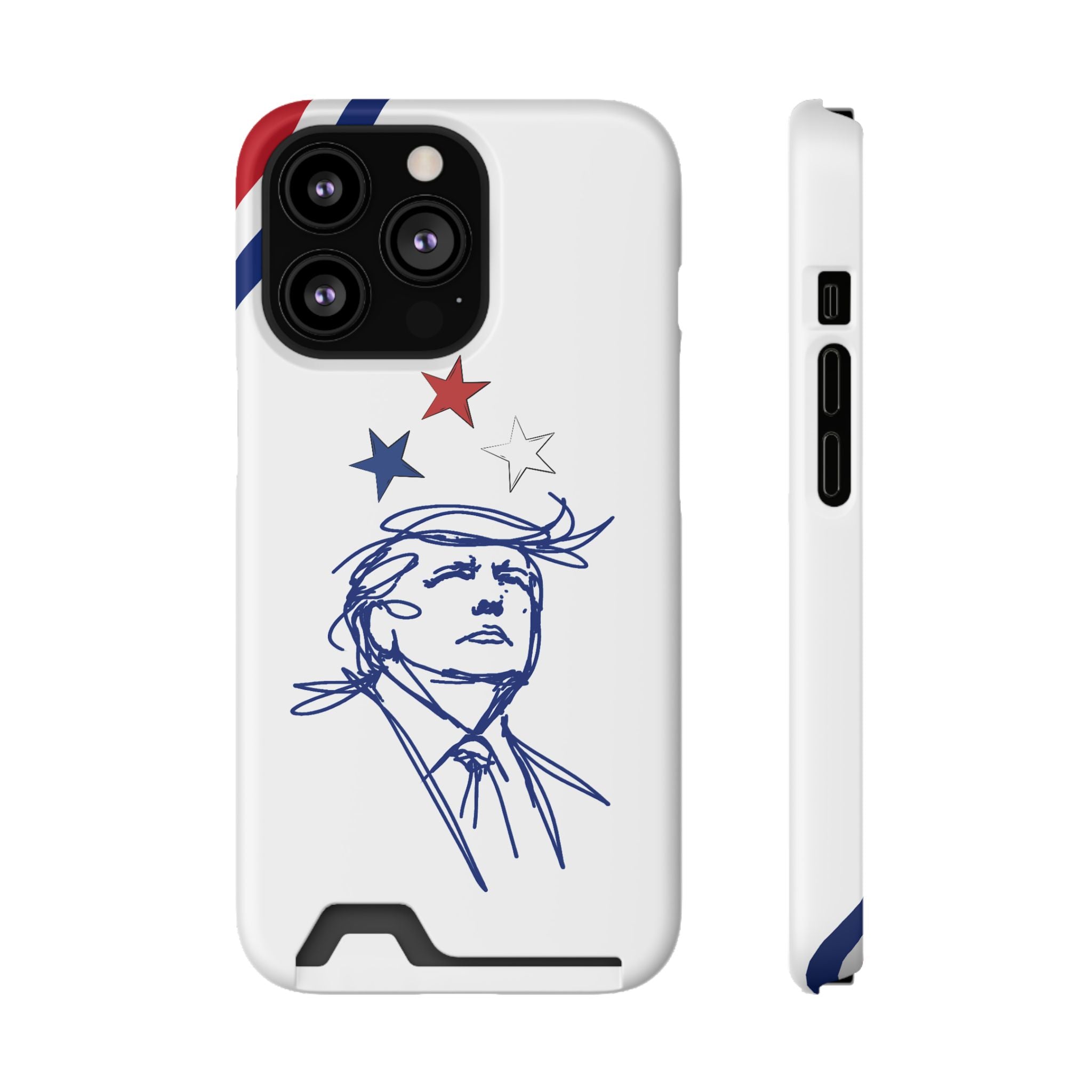 Swoop Guy iPhone Case – Minimal Line Portrait Patriotic Design, Slim Protective Case with Card Slot