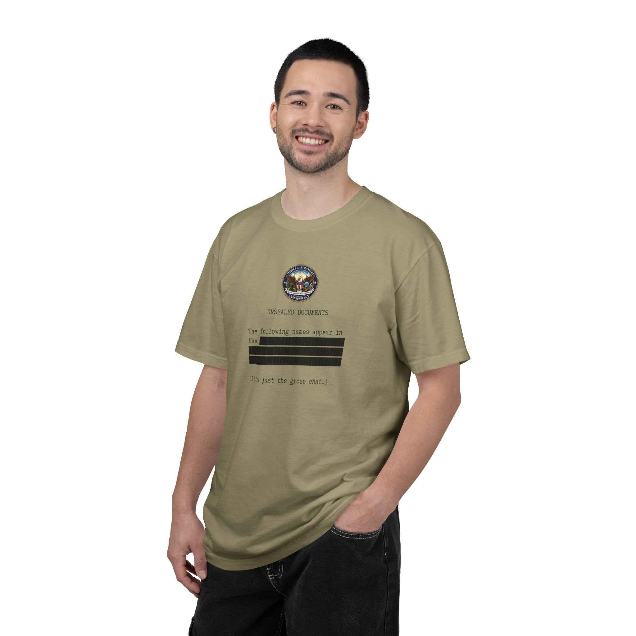 Unsealed Documents Unisex T-Shirt – Redacted Group Chat Political Satire Tee