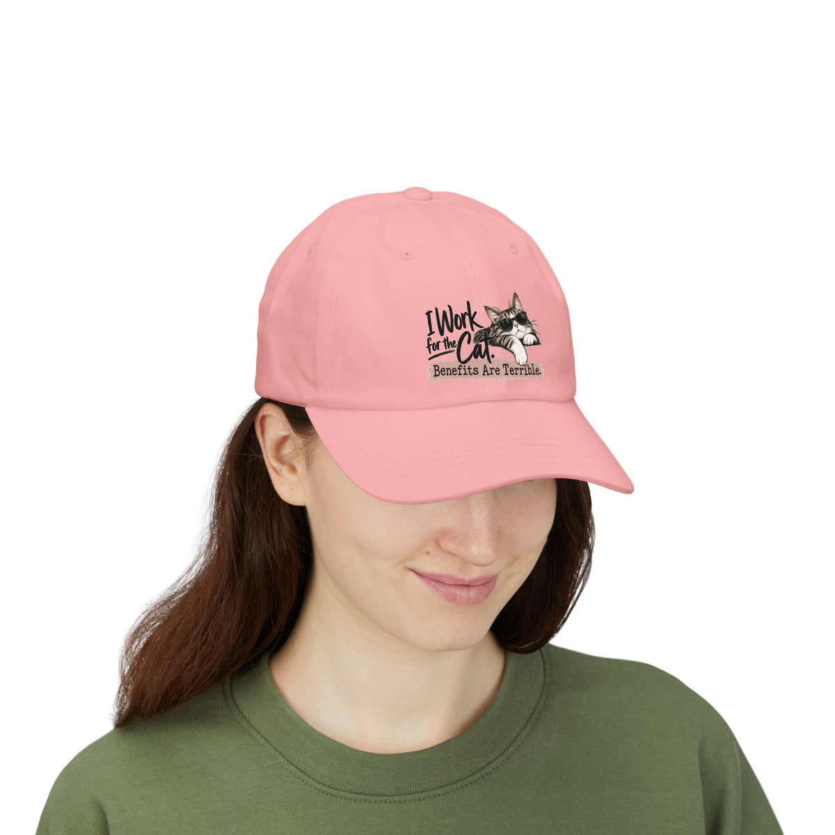 I Work for the Cat Benefits Are Terrible Dad Hat | Funny Cat Lover Cap