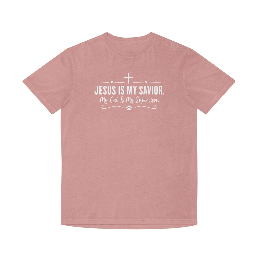 Jesus Is My Savior. My Cat Is My Supervisor. Vintage- Style T-Shirt