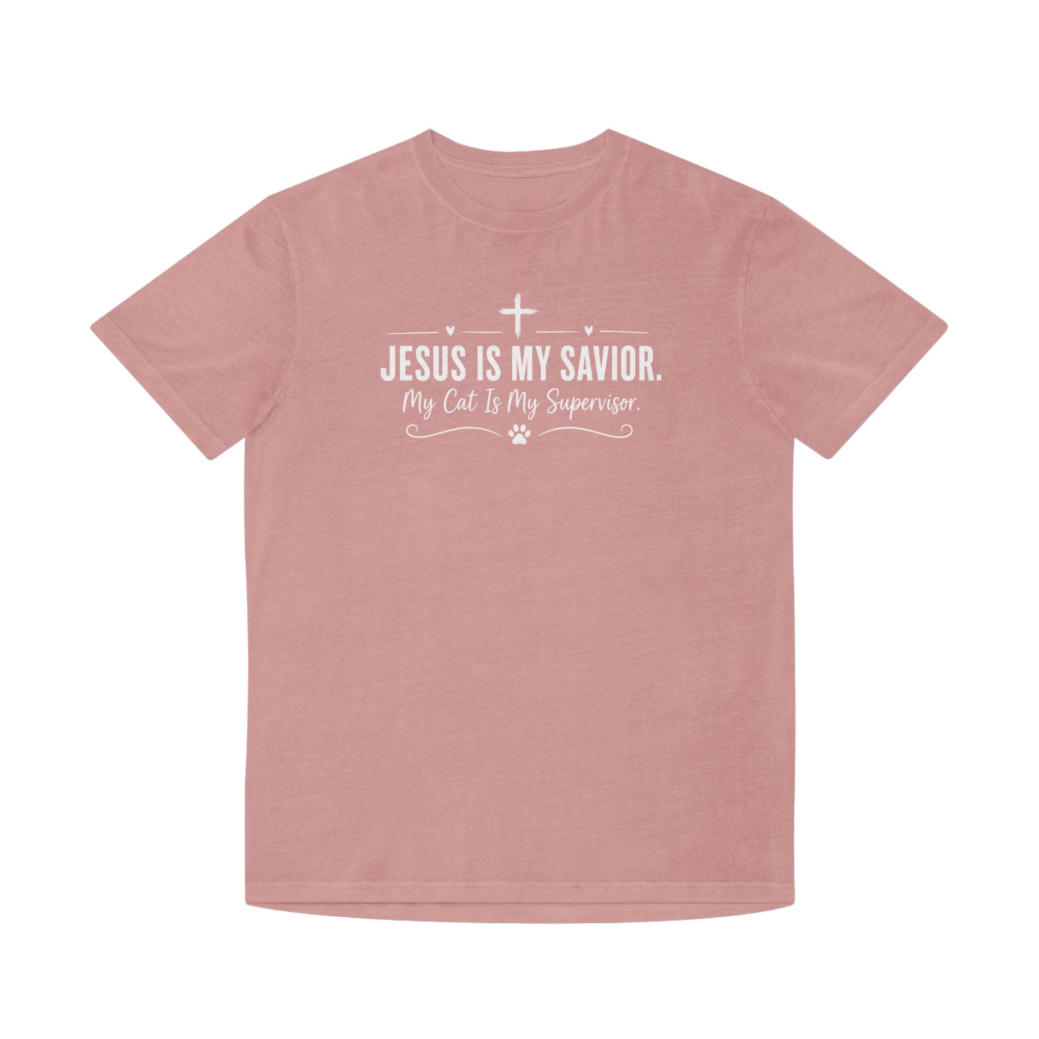 Jesus Is My Savior. My Cat Is My Supervisor. Vintage- Style T-Shirt