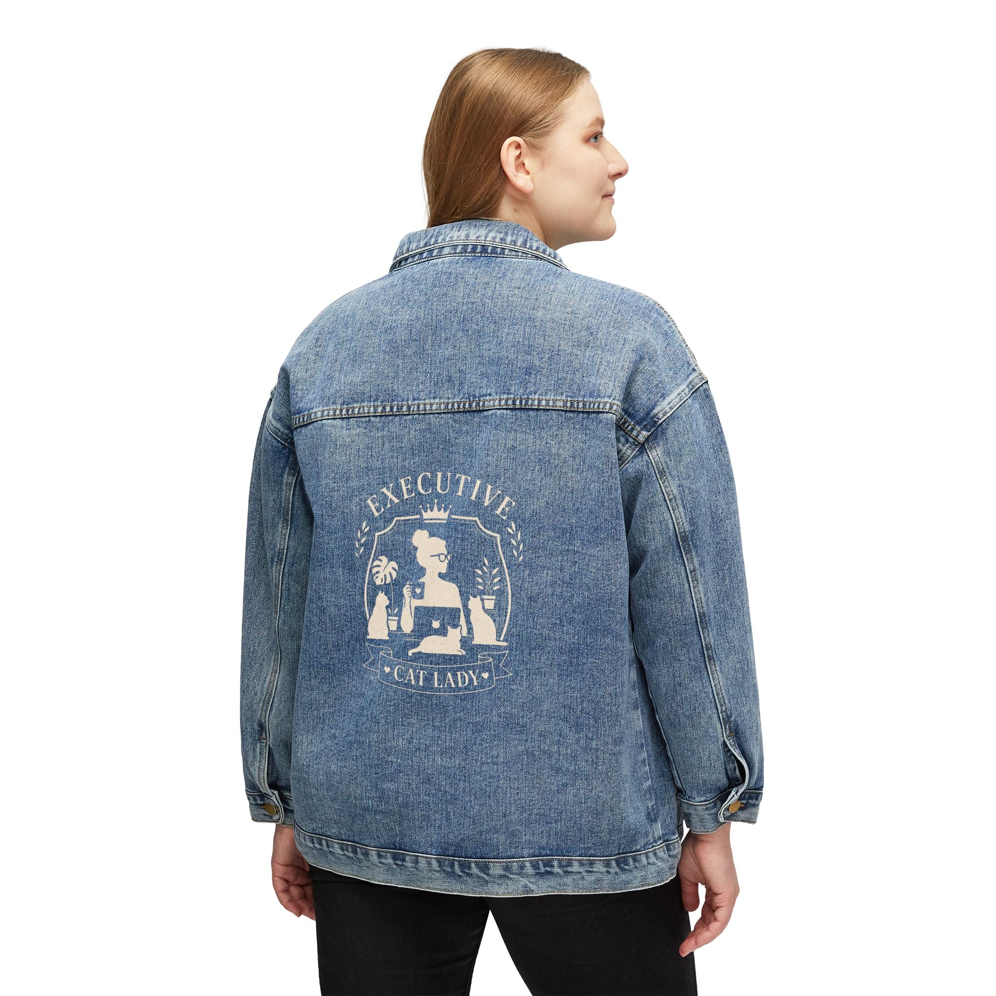 Executive Cat Lady Denim Jacket | Oversized Cat Lover Jean Jacket