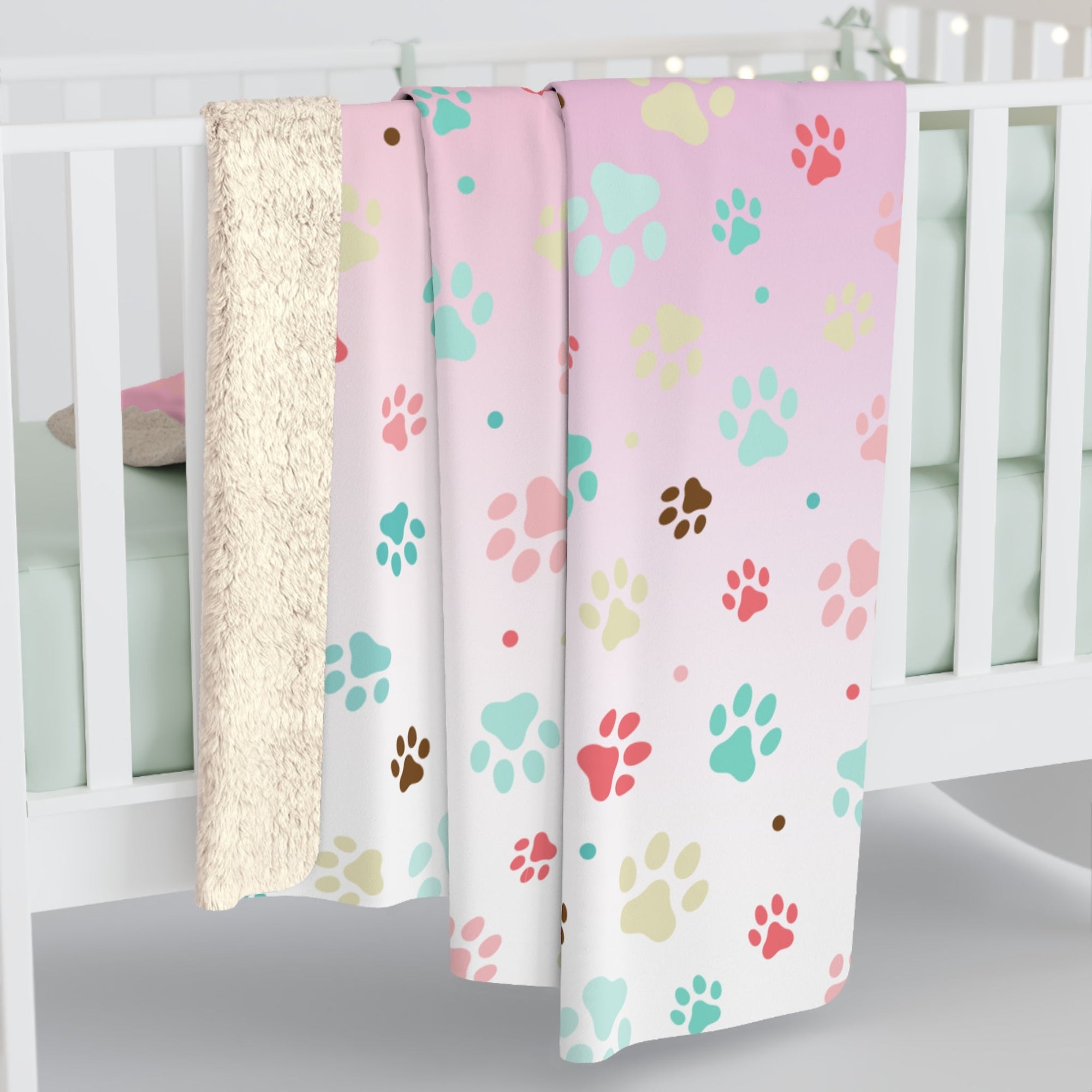 Cozy Paw Print Sherpa Fleece Blanket | Perfect for Pet Lovers Printify