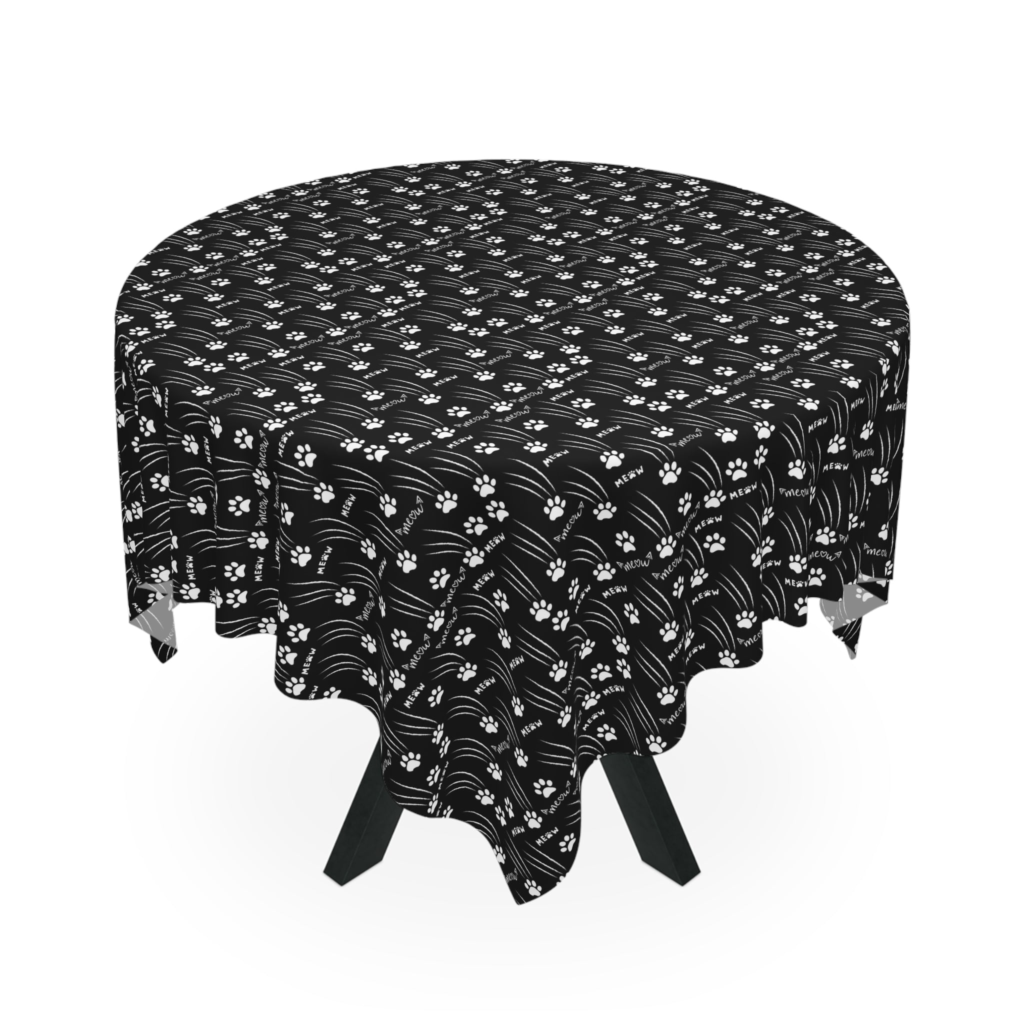 “Black & White Meow Trails” Square Tablecloth