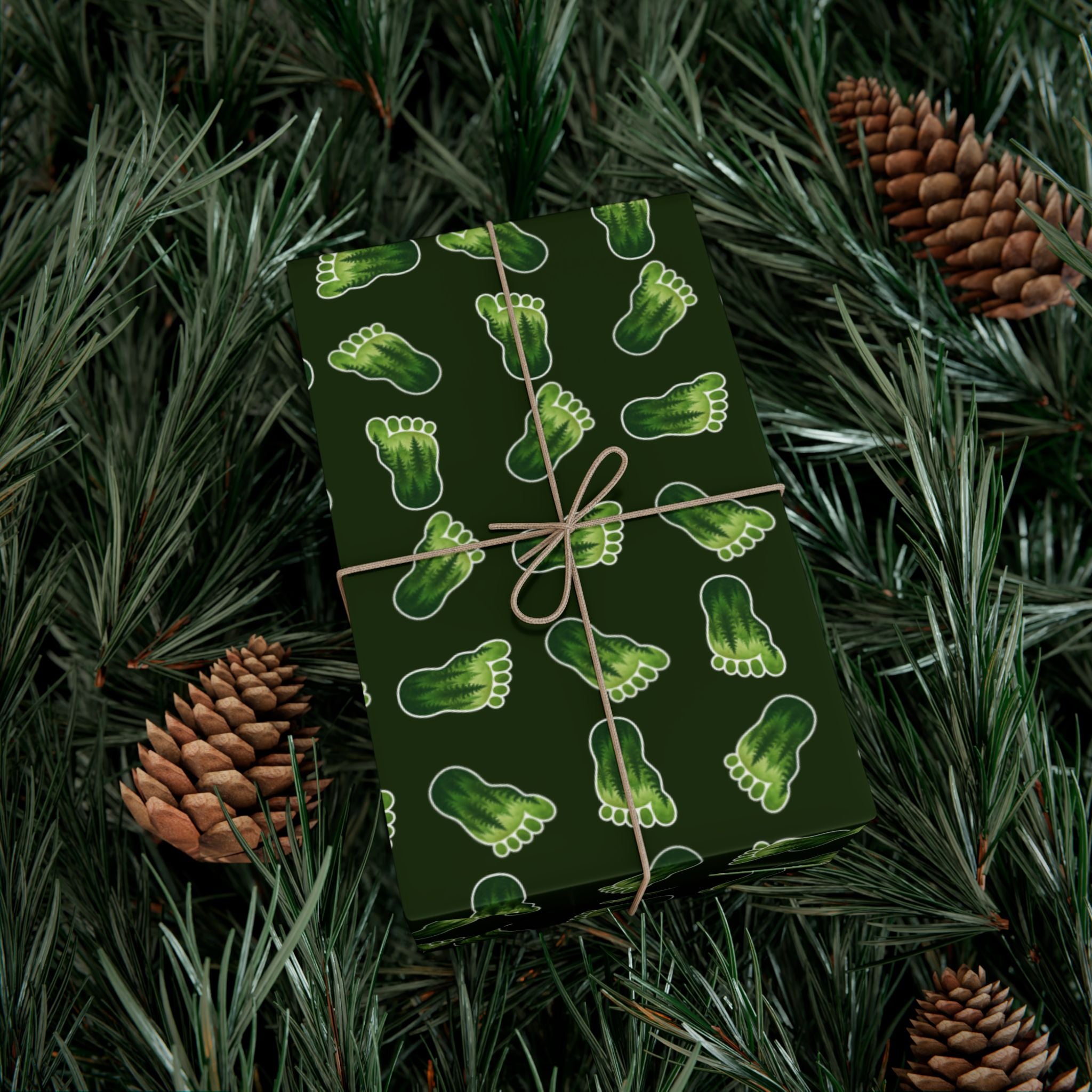 Bigfoot Footprint Wrapping Paper | Sasquatch Forest Gift Wrap | Cryptid All-Occasion Paper