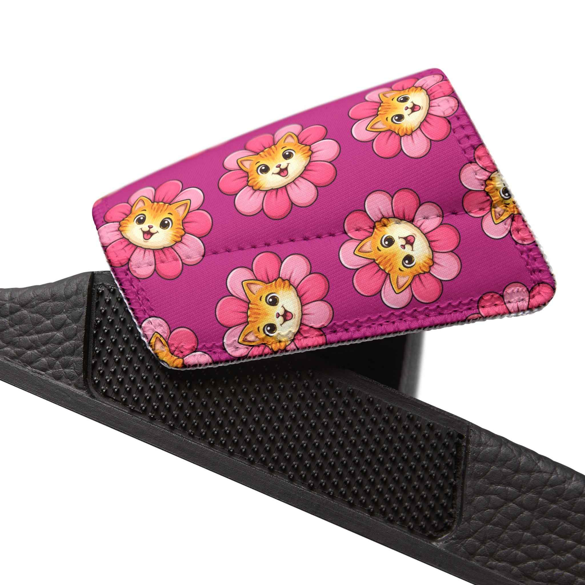 Flower Cat Slide Sandals – Pink Paw Bloom Slides with Interchangeable Straps
