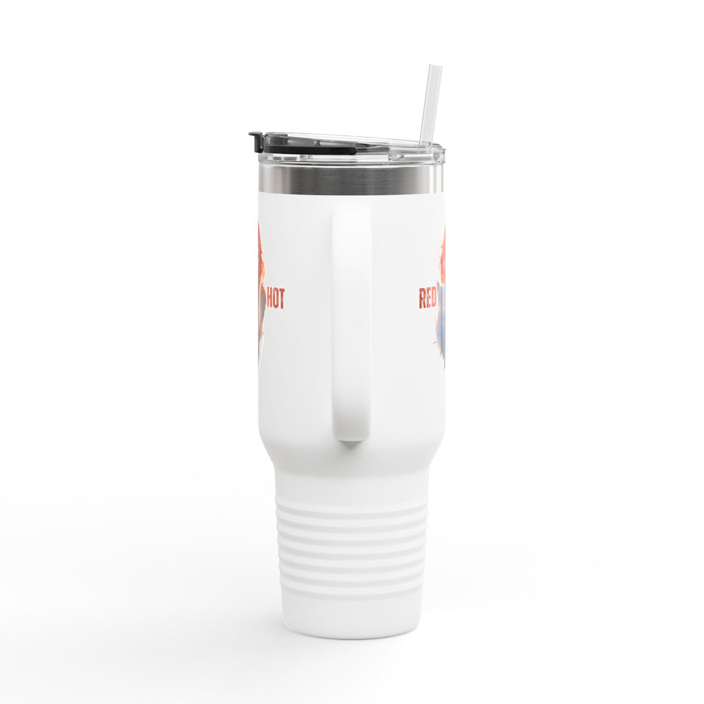 Insulated Travel Mug, Red Hot Vibes, 40oz Coffee Travel Tumbler for Cat Lovers