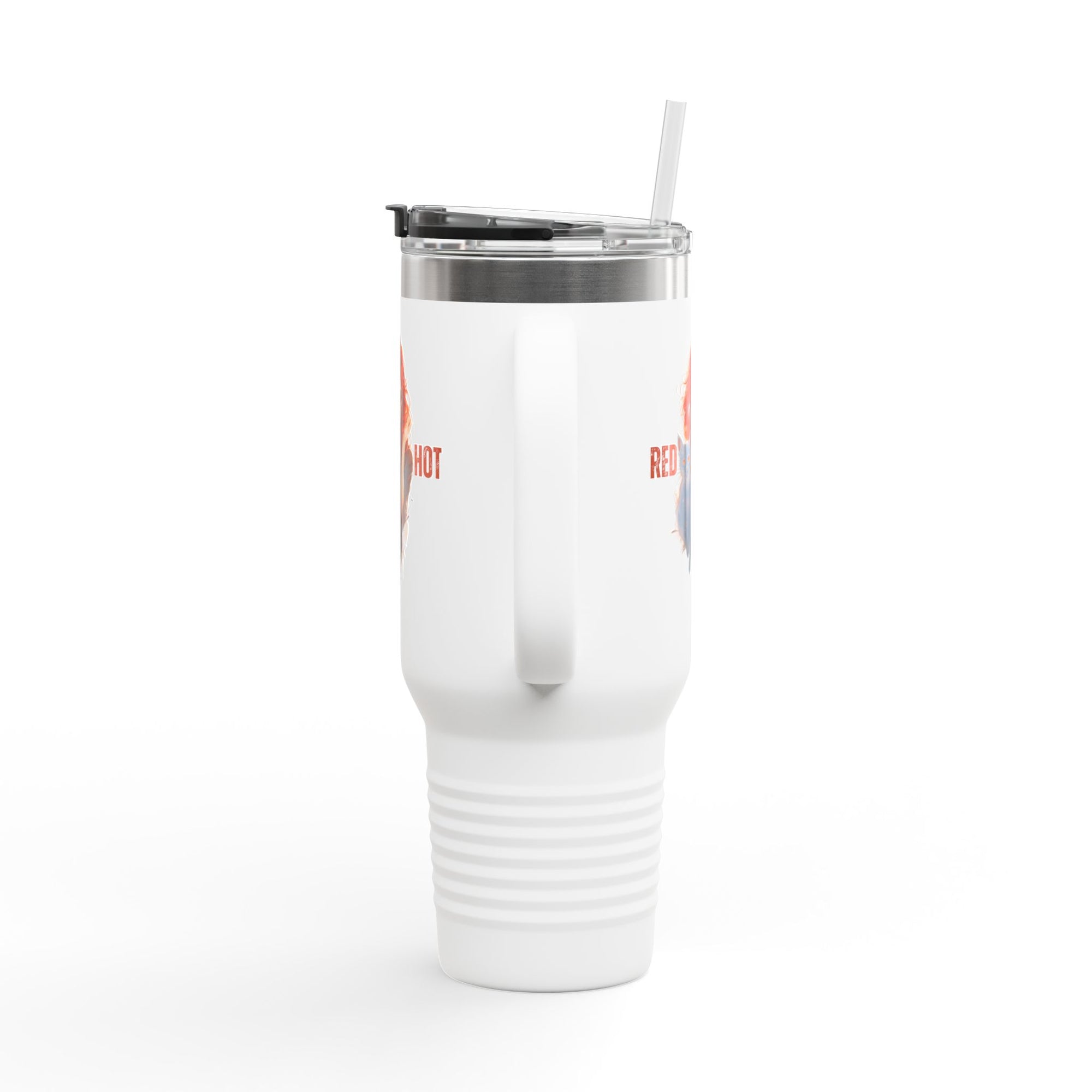 Insulated Travel Mug, Red Hot Vibes, 40oz Coffee Travel Tumbler for Cat Lovers