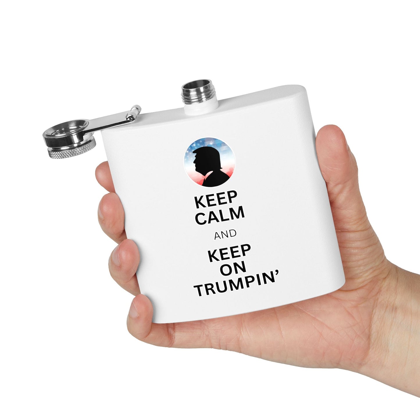 Keep Calm & Keep Trumpin' Flask - 6oz Stainless Steel Flask for Celebrations Printify