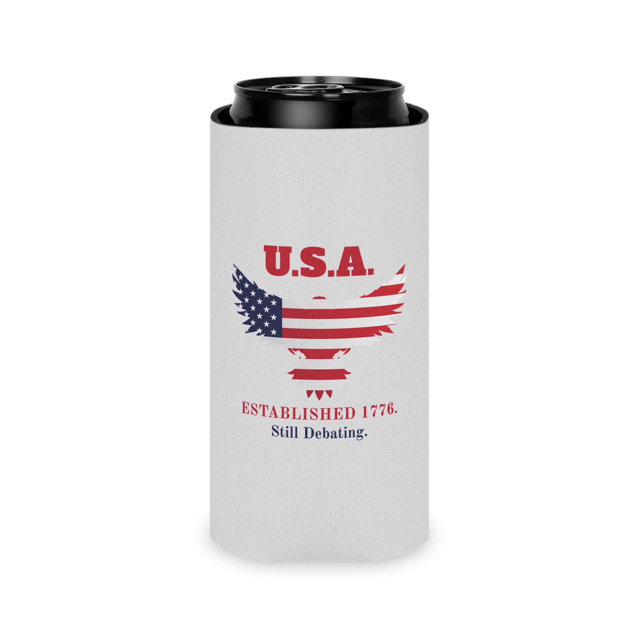 USA Established 1776 Still Debating Can Cooler Sleeve | Patriotic Funny Koozie