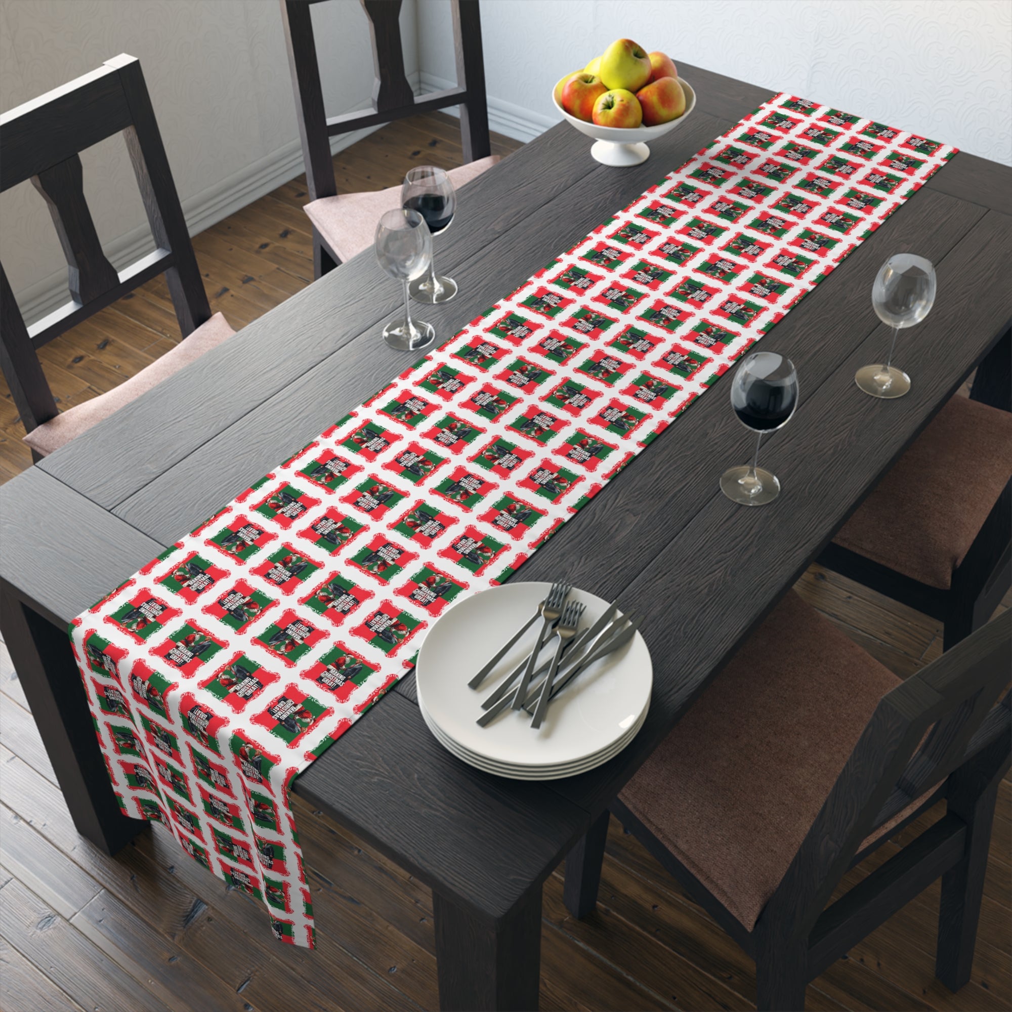 Festive Santa Trump Table Runner for Holidays | Christmas Table Decor