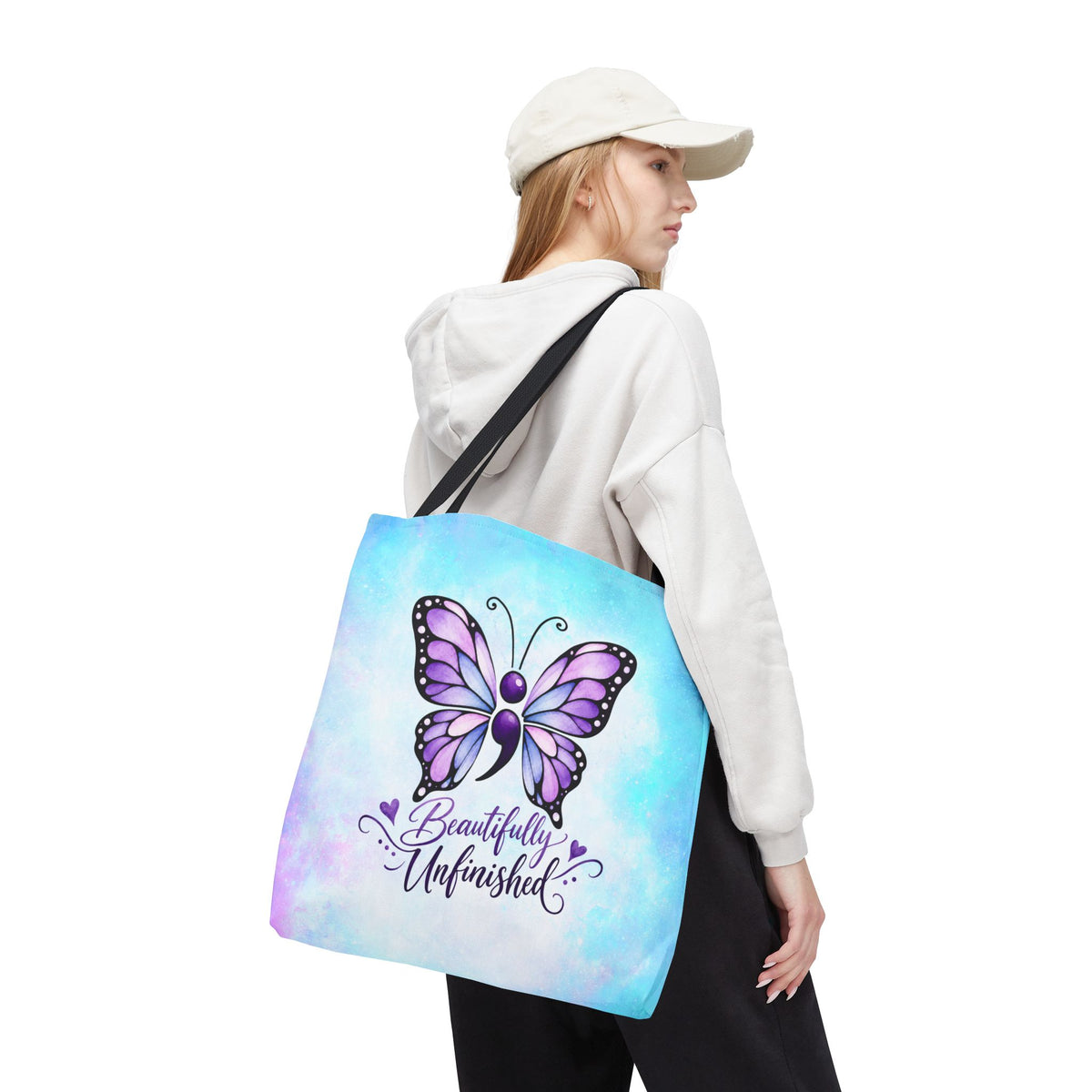 Beautifully Unfinished Semicolon Butterfly Suicide Awareness Tote Bag