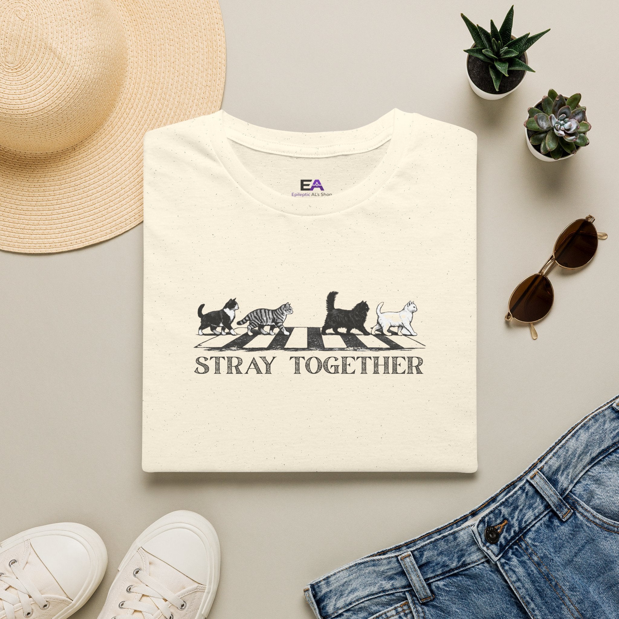 Stray Together Cat Crosswalk T-Shirt | Minimalist Cat Lover Graphic Tee