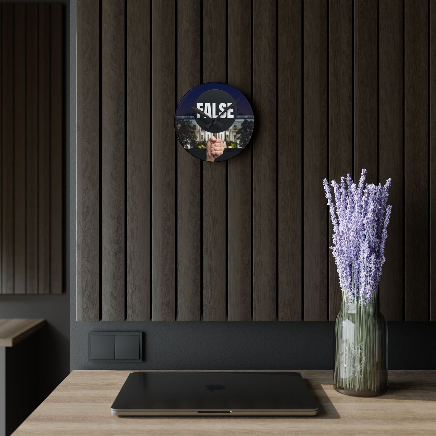 False Sign Bold Statement Acrylic Wall Clock Printify