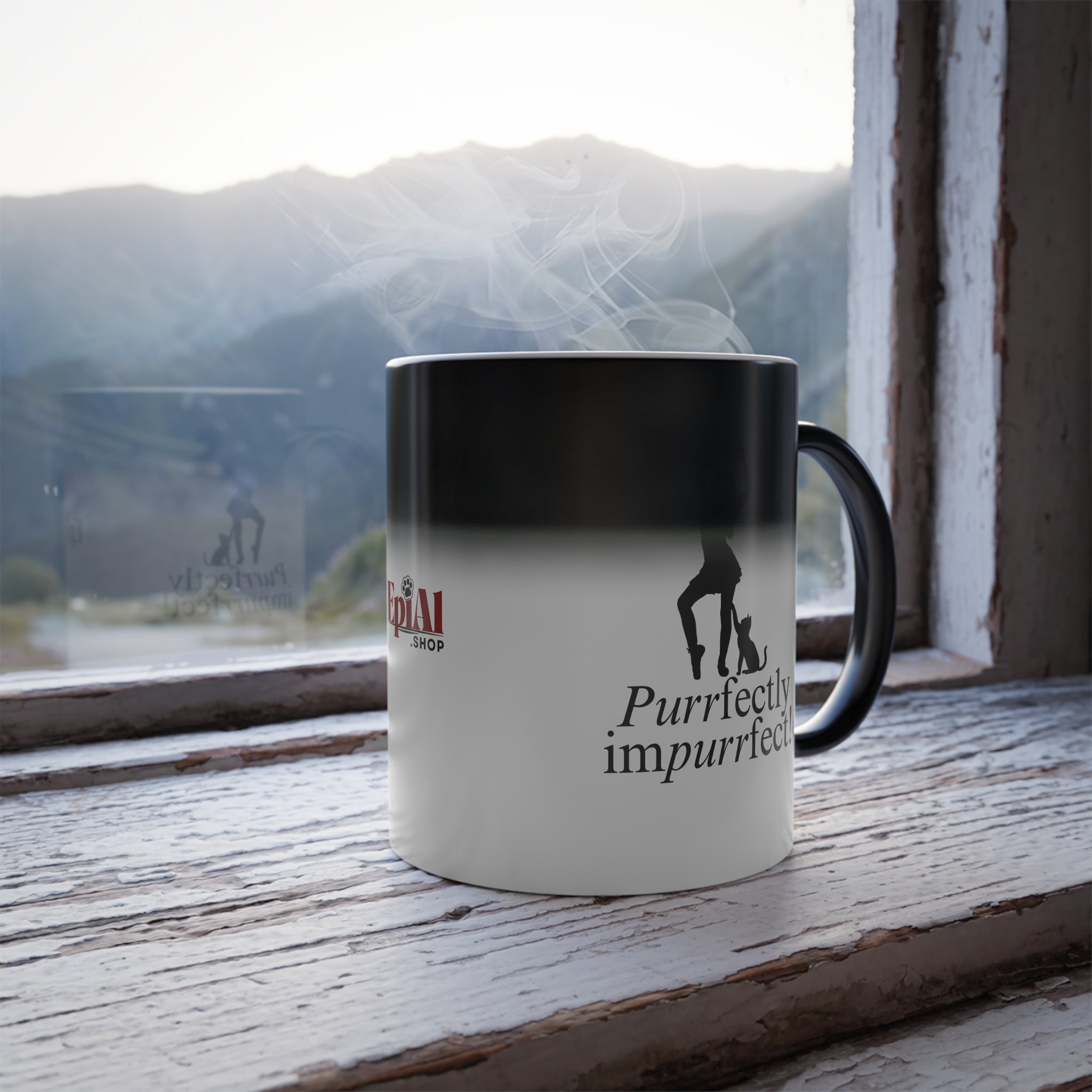 Photo depicting the ​Purrfectly Impurrfect Color Morphing Mug, 11oz from EpiAl's Shop.