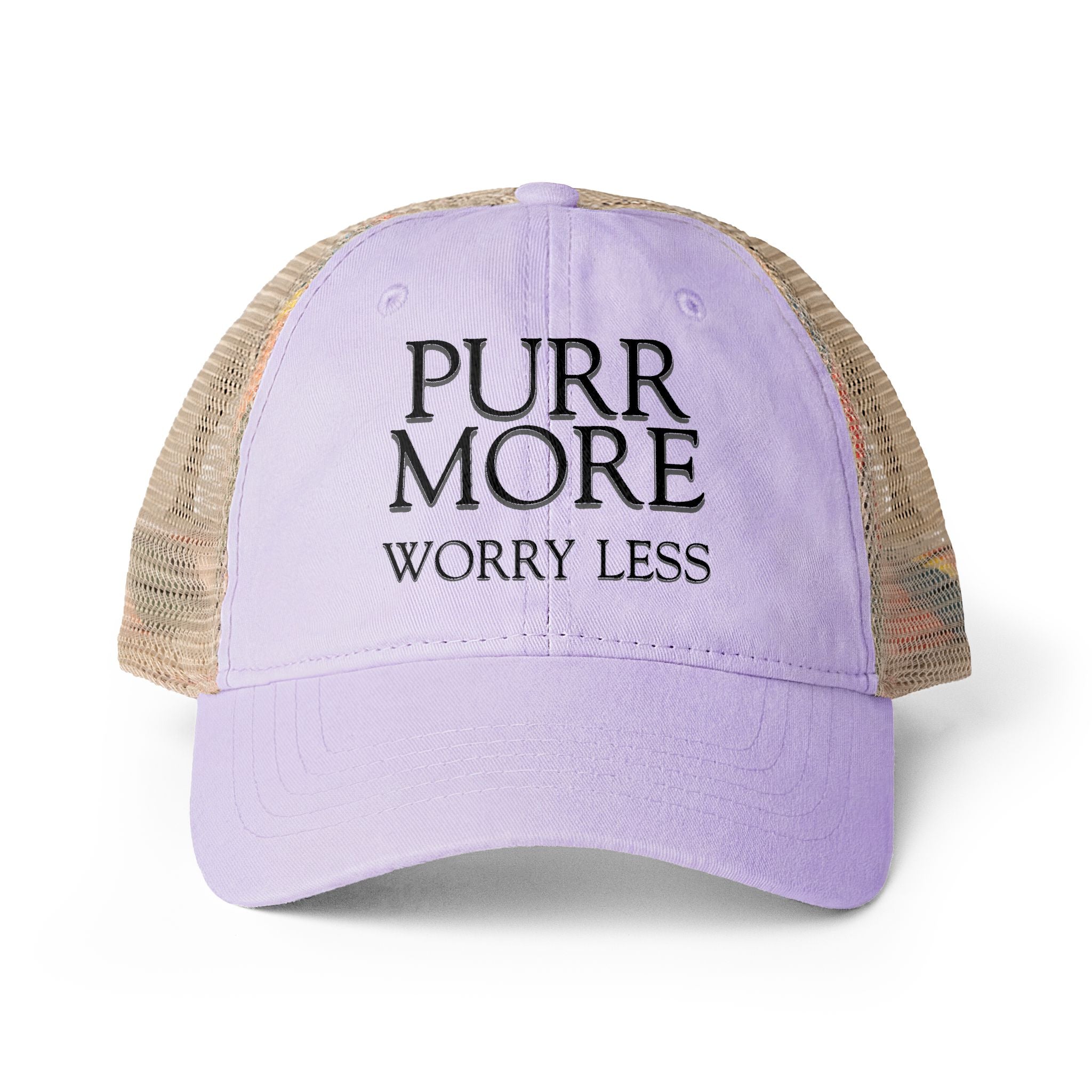 Purr More, Worry Less Women’s Ponytail Trucker Hat