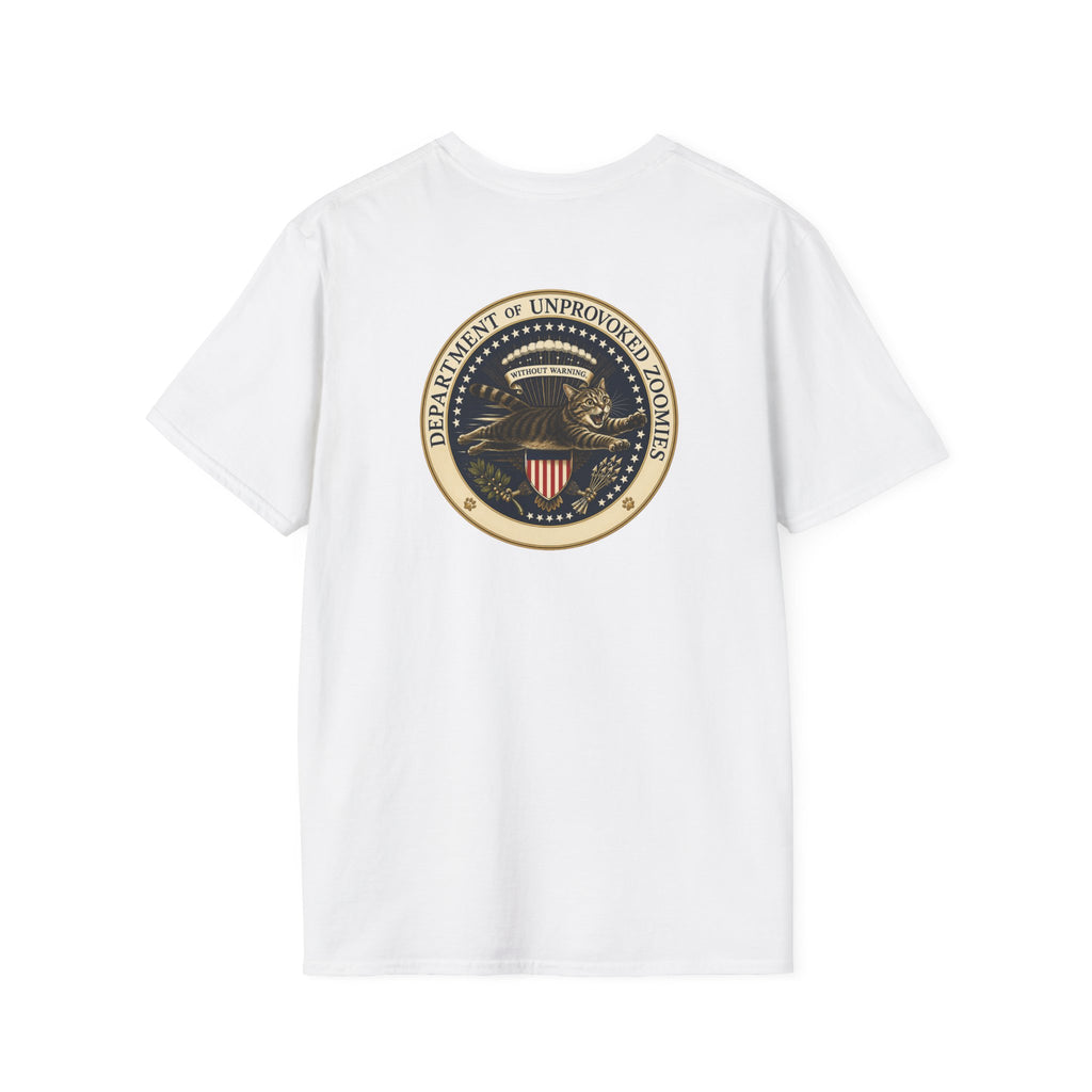Department of Unprovoked Zoomies Cat T-Shirt | Faux Government Seal Tee