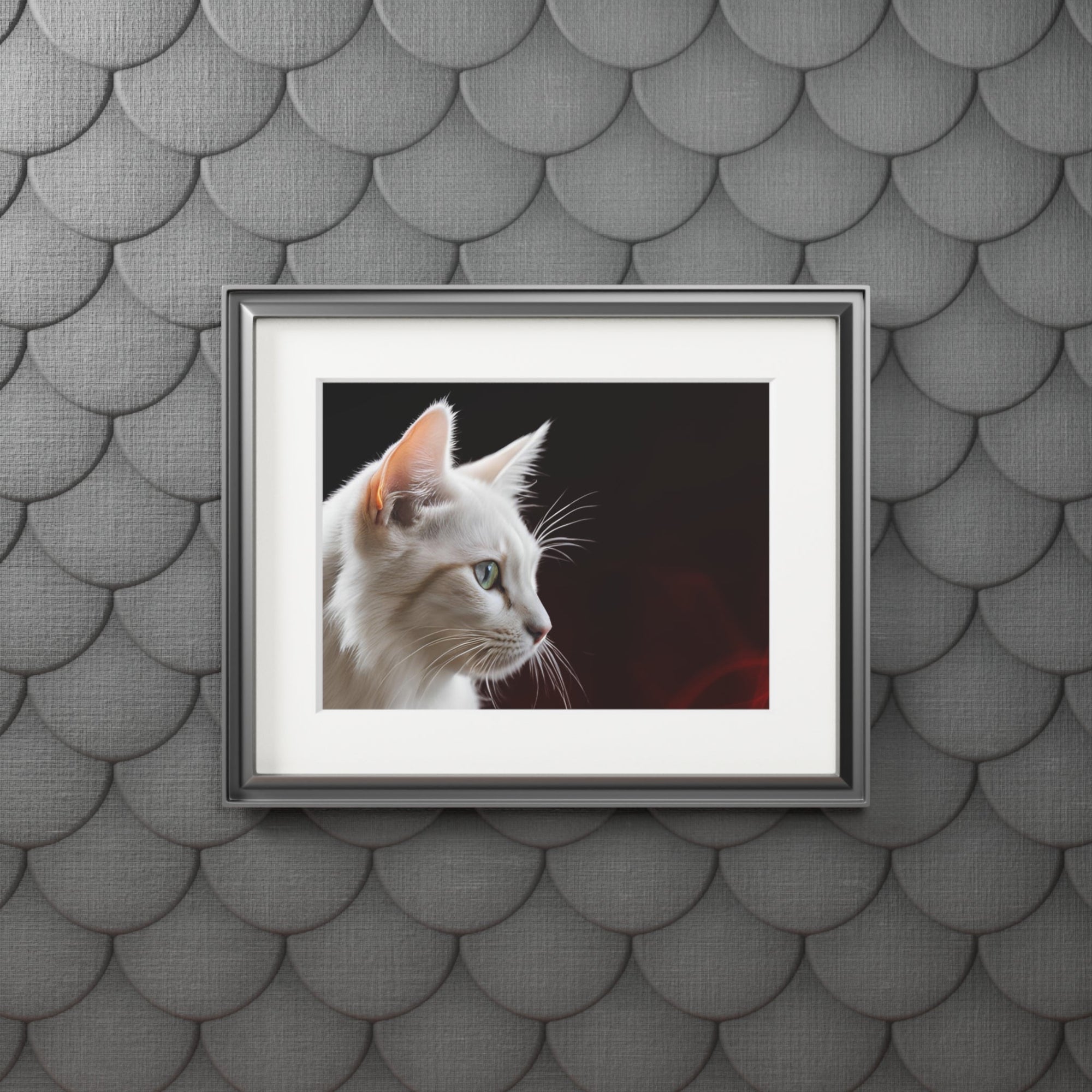 Wonderful White Cat Fine Art Print with Passepartout Frame Printify