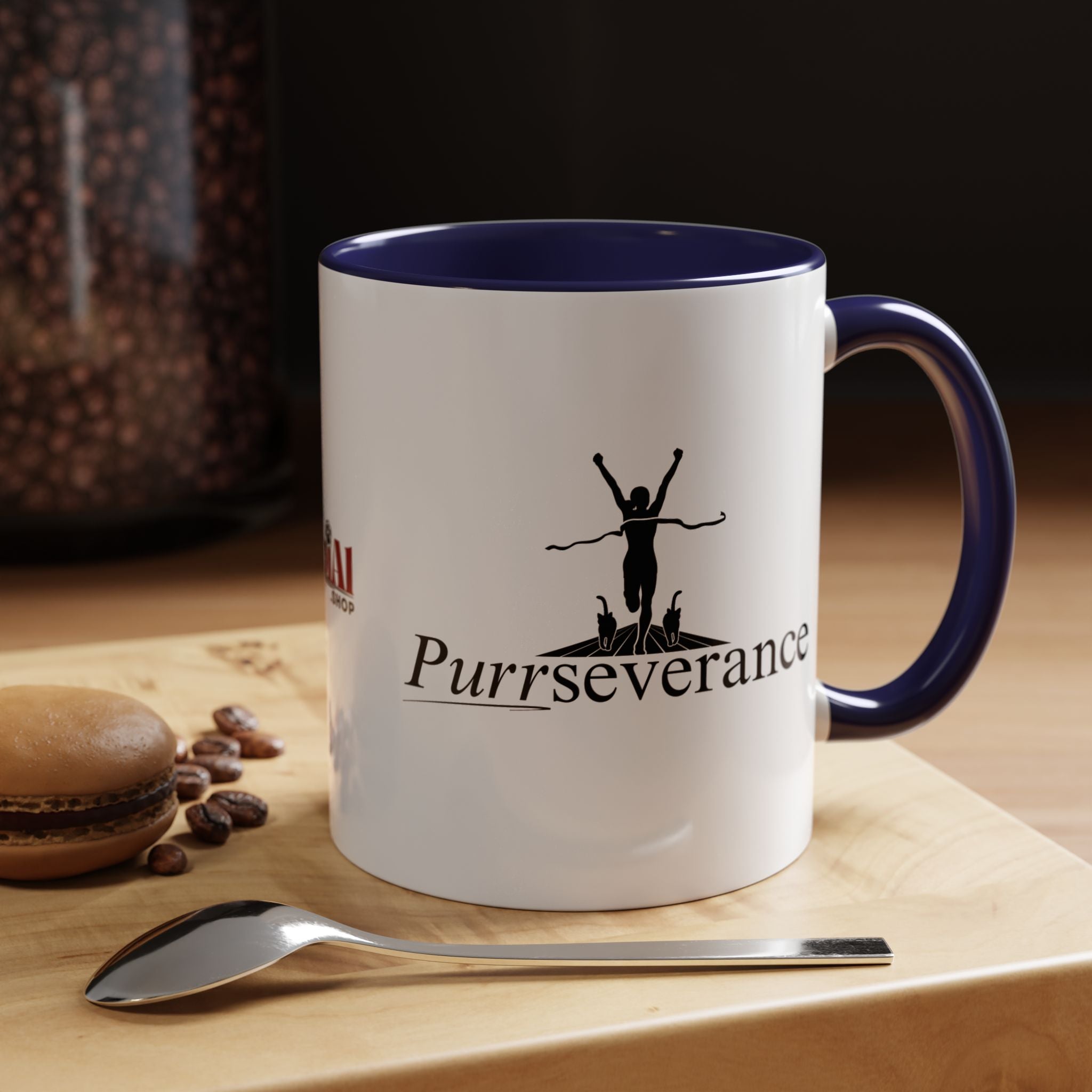 Photo depicting the ​Purrseverance Accent Coffee Mug (11, 15oz) from EpiAl's Shop.